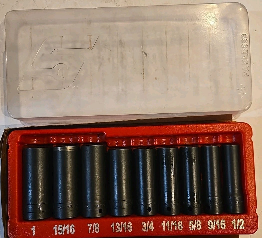 Snap-on 9 pc. 1/2″ drive 6 pt. SAE Flank Drive Deep Impact Socket Set 309SIMYA