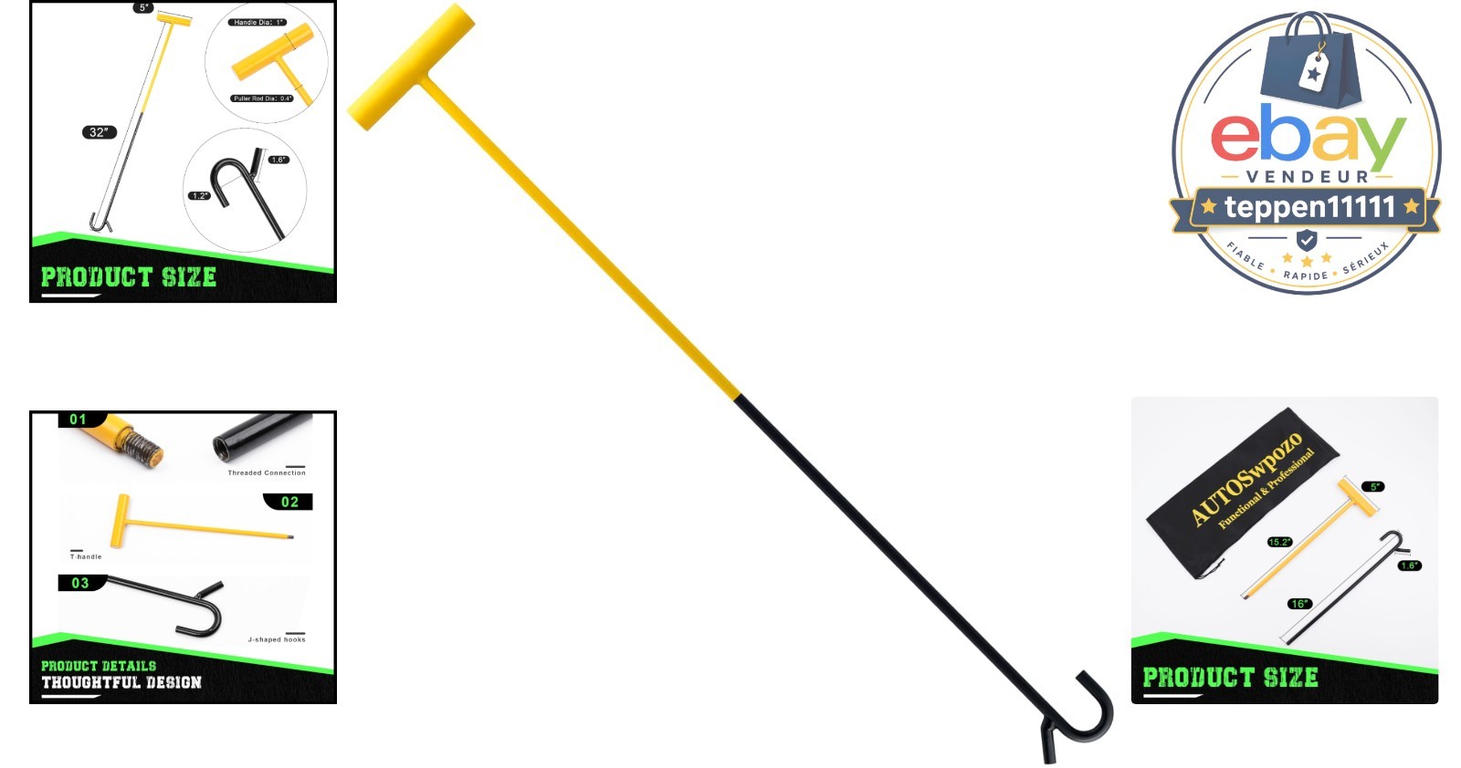 5th Wheel Puller, 32″ Solid Steel Chrome Plated, Heavy Duty Hook