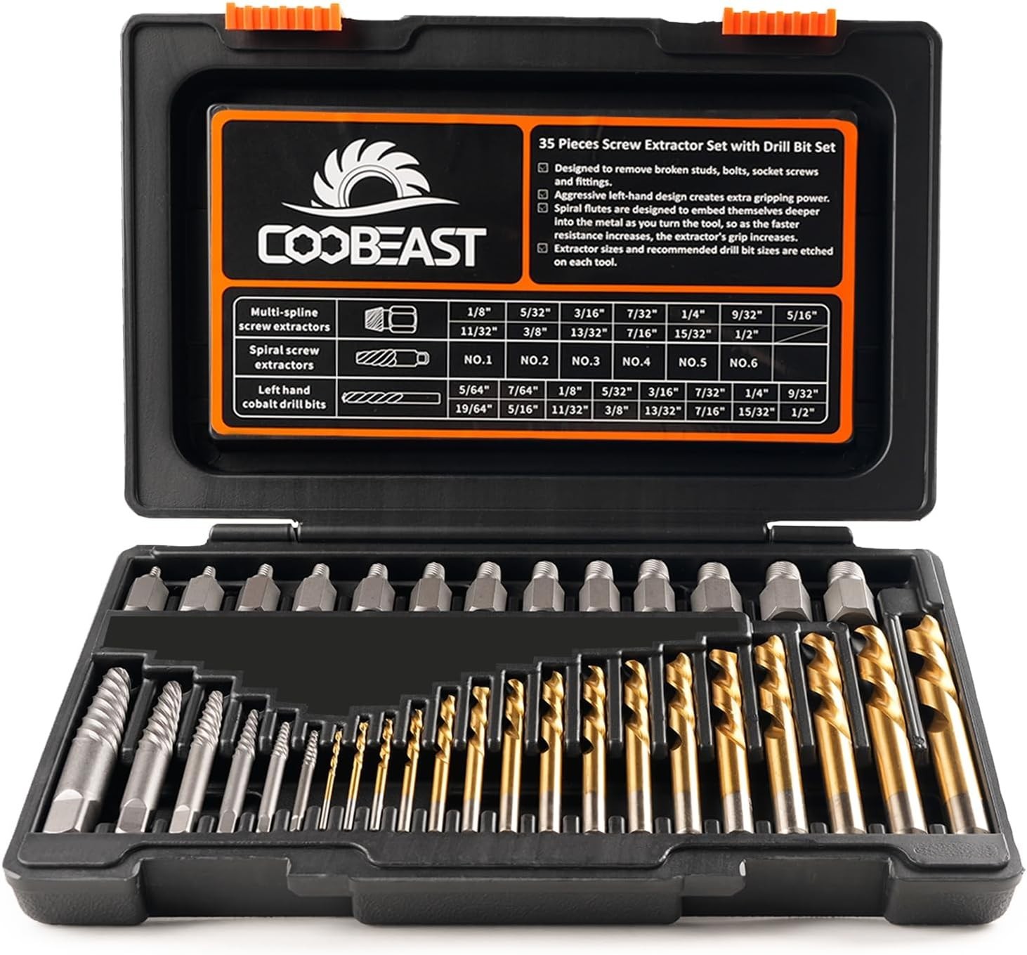Professional 35 Pcs Left-Hand Drill Bit & Screw Extractor Kit – Easy Out Tool