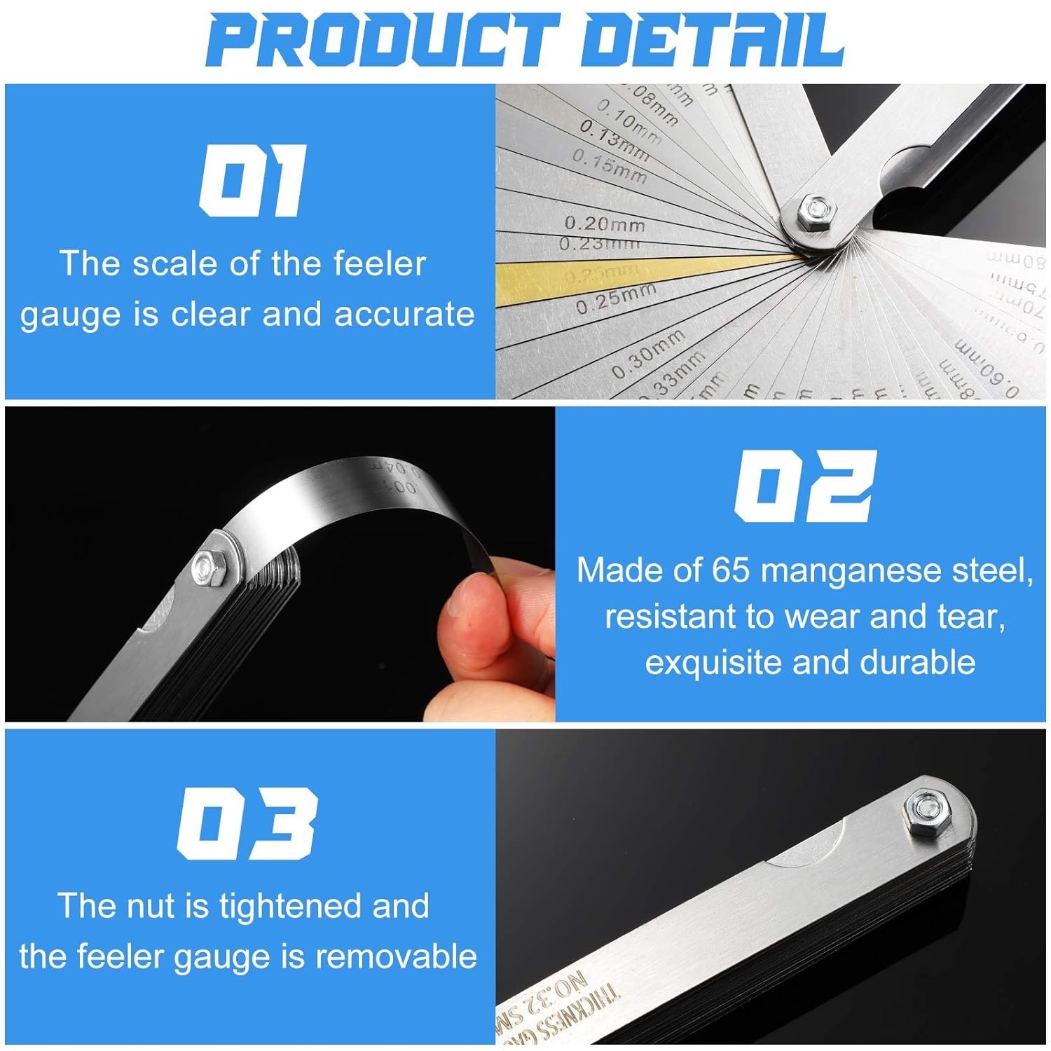 3-Piece Foldable Feeler Gauge Set: Durable Manganese Steel with Metric & Inch