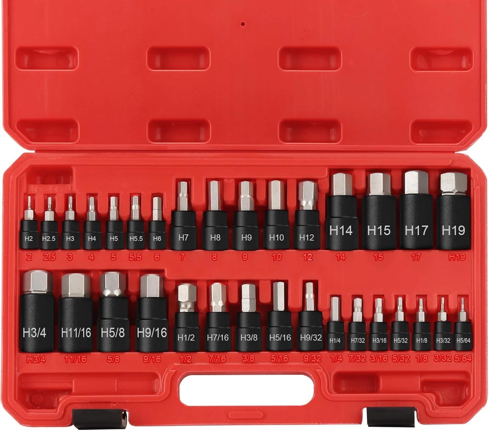 Hex Impact Bit Socket Set 32-Piece SAE Metric Allen Sockets 1/4 3/8 1/2 Drive S2
