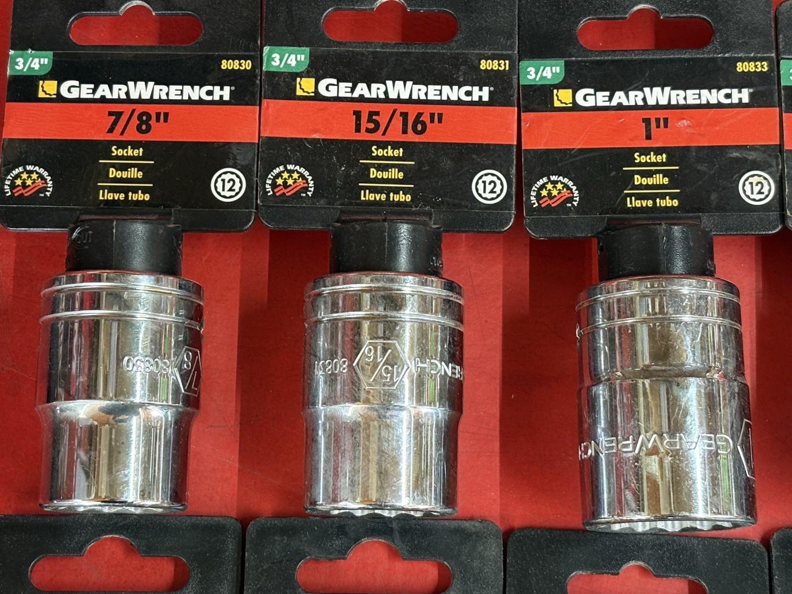 LOT OF 16 GEARWRENCH 3/4″ DRIVE STANDARD SHALLOW CHROME SOCKETS SET 7/8″ TO 2″