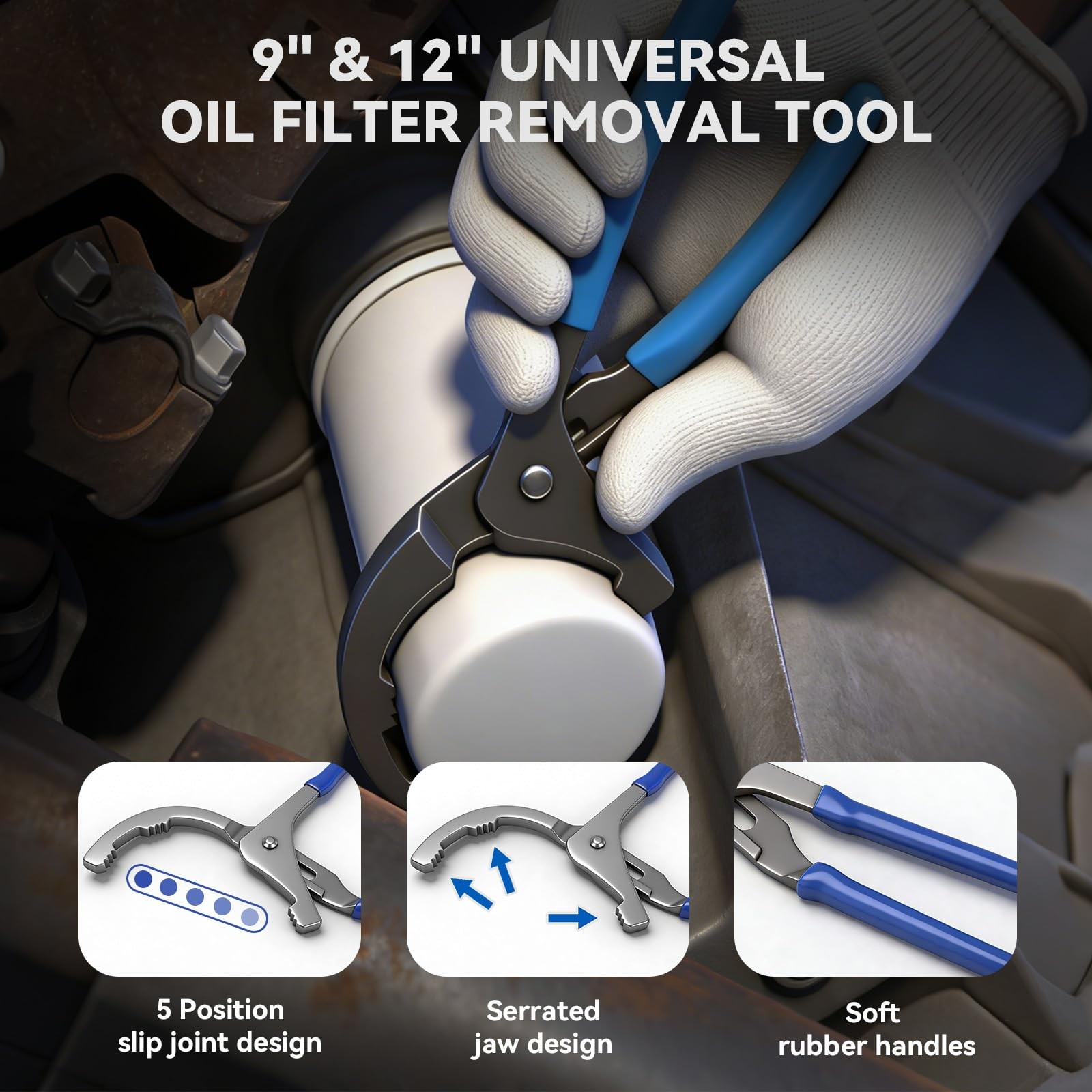 8 PCS Oil Filter Swivel Wrench Set 23/4 to 51/4 Inch Pliers 3Jaw Removal