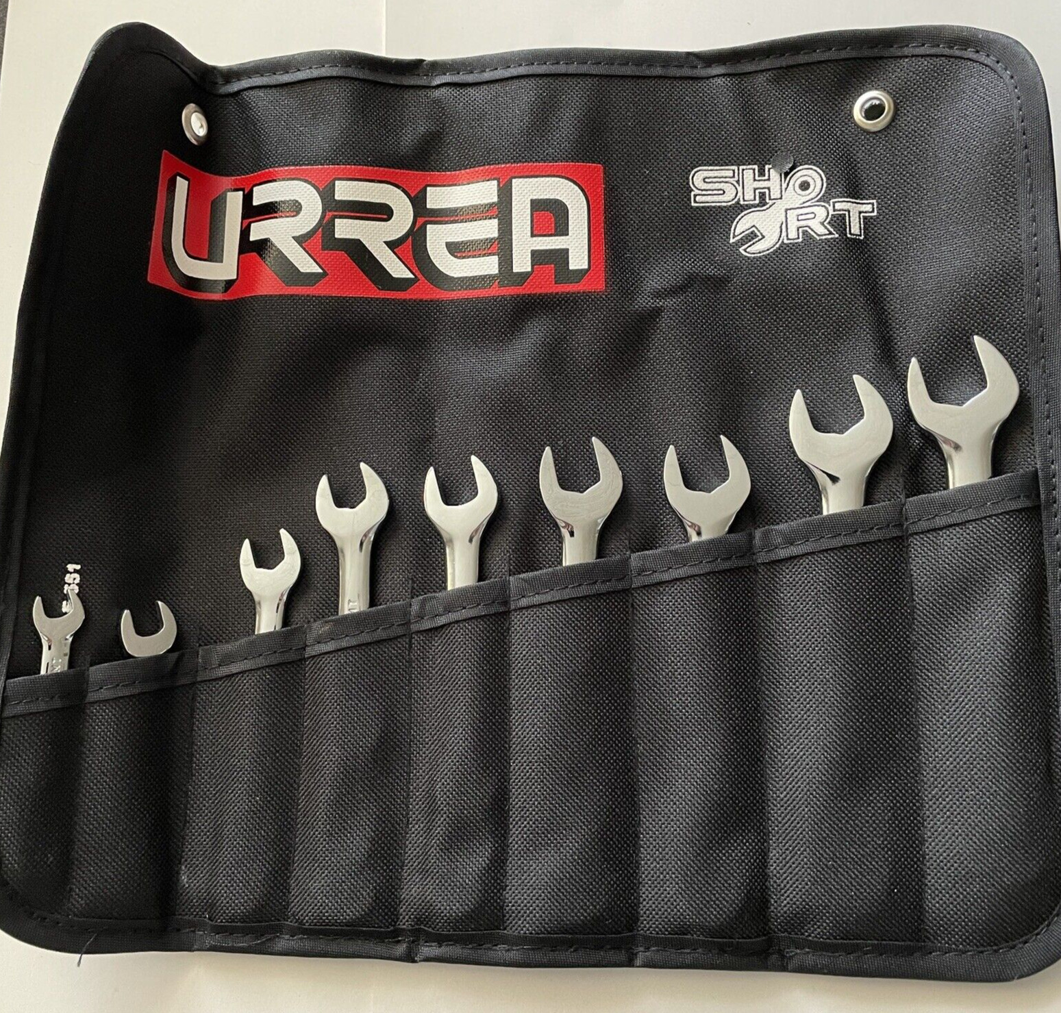 URREA 1200MT9 – 9 Pc. Metric Short Combination 12 Pt. Chrome Wrench Set & Pouch