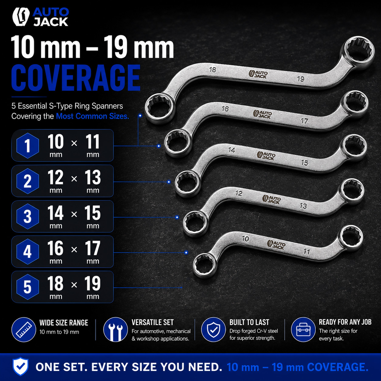 S Spanner Set Obstruction Rings Metric 10 11 12 13 14 15 16 17 18 19mm Autojack