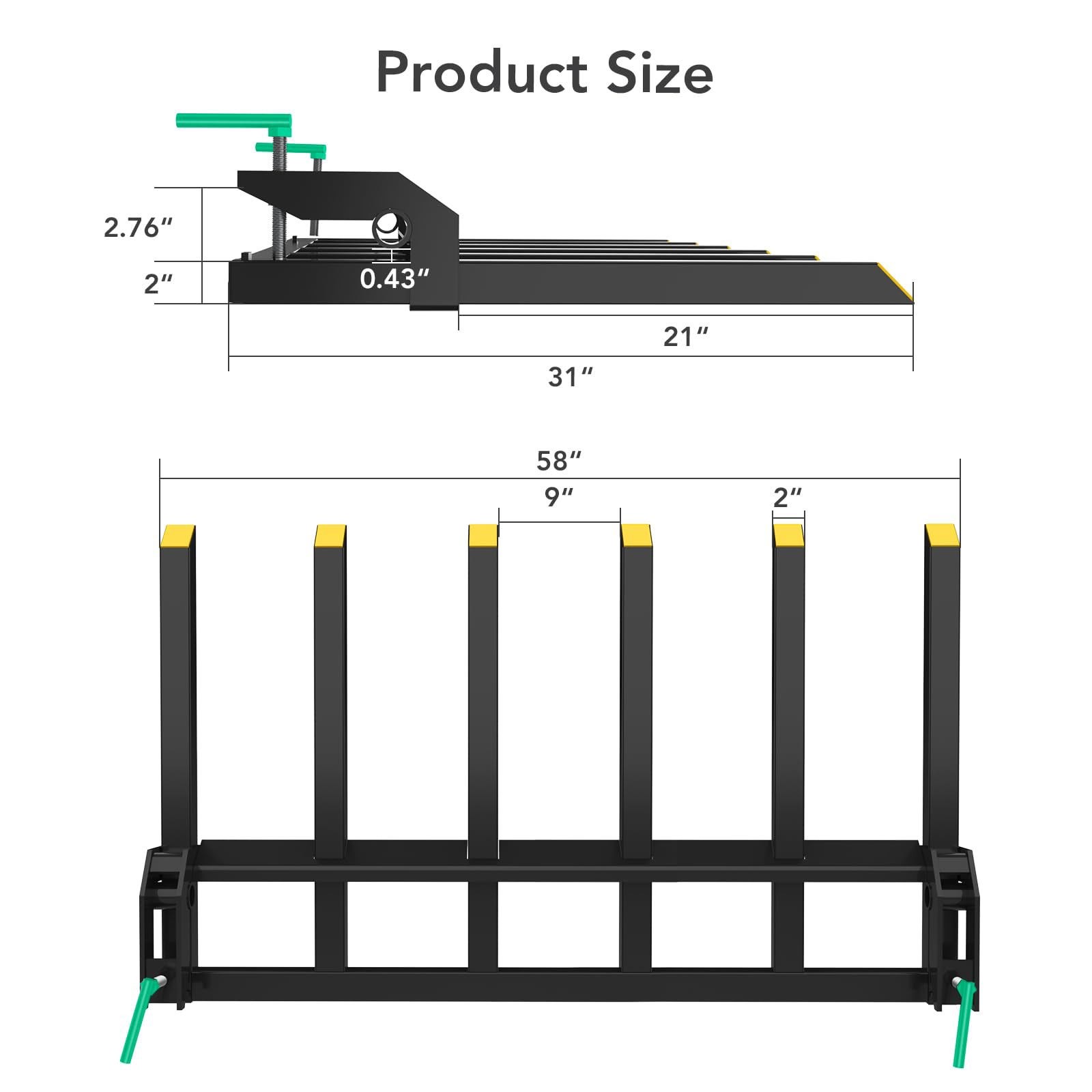 Clamp-On Debris Forks for 60″ Bucket – 4000 lbs Loader & Tractor Pall Duty Heavy