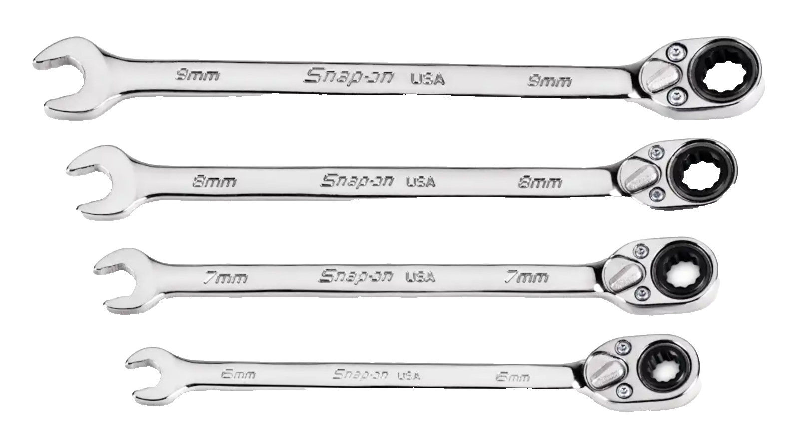 NEW Snap-on Tools Metric Reversible Ratcheting Wrench SET 4 PCS 6-9mm SOXRRM704A