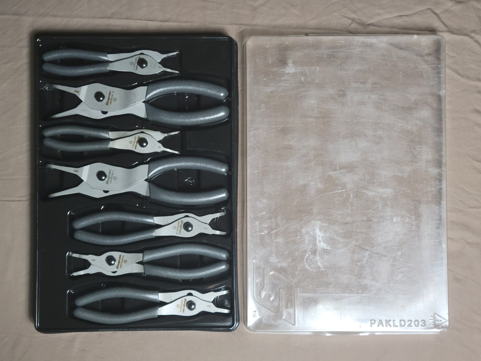 Snap-On 7 Piece Snap Ring Plier Set Grey Soft Grip Handle Set SEE DESCRIPTION