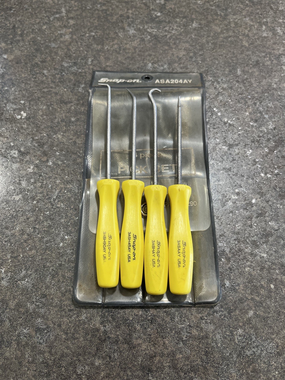 RARE Snap-on ASA204AY Yellow Hard Handle 4 Piece Mini Pick Set