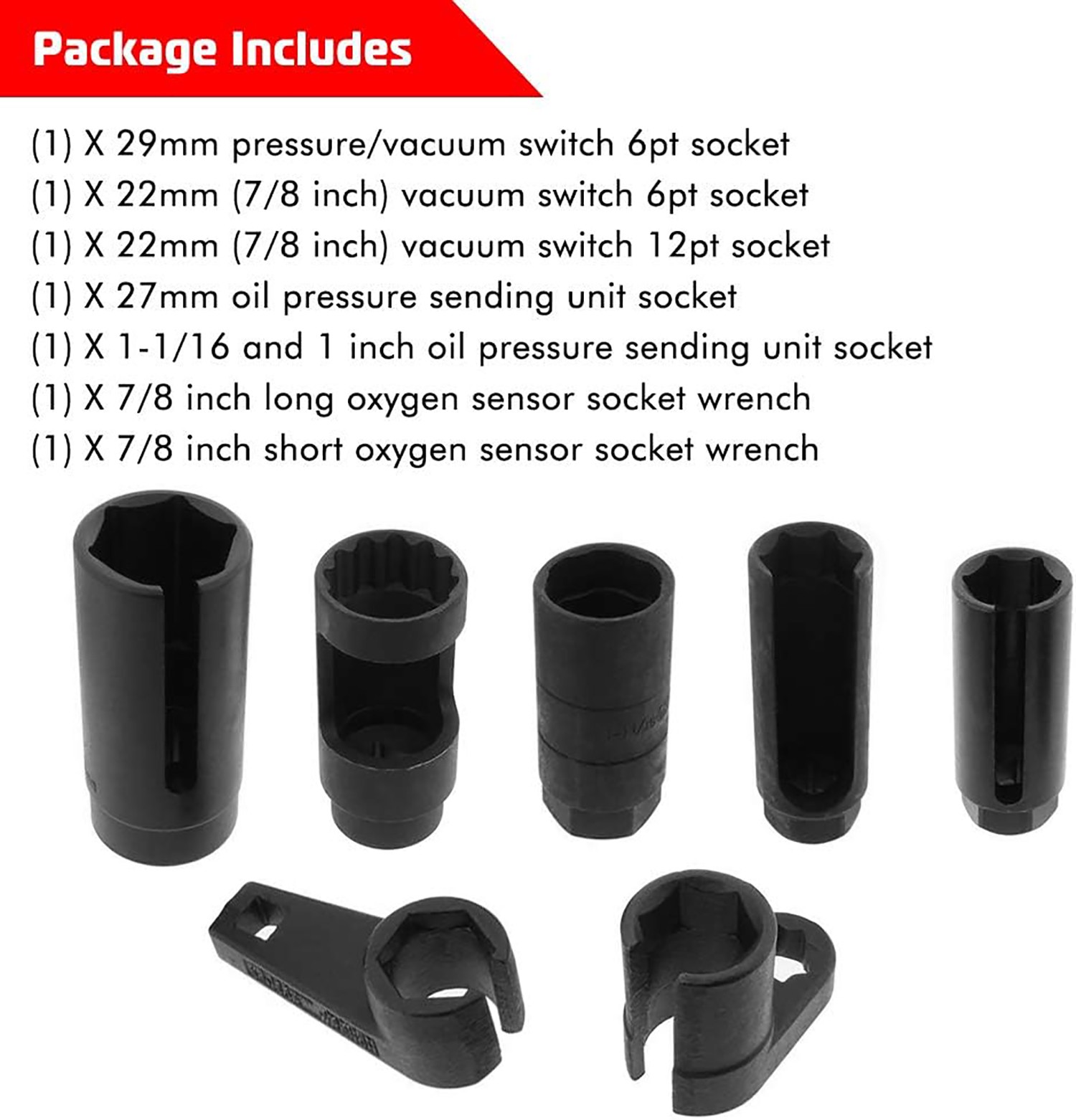7PCS O2 Oxygen Sensor Socket Wrench 22mm 27mm 29mm Auto Repair Installer Tool