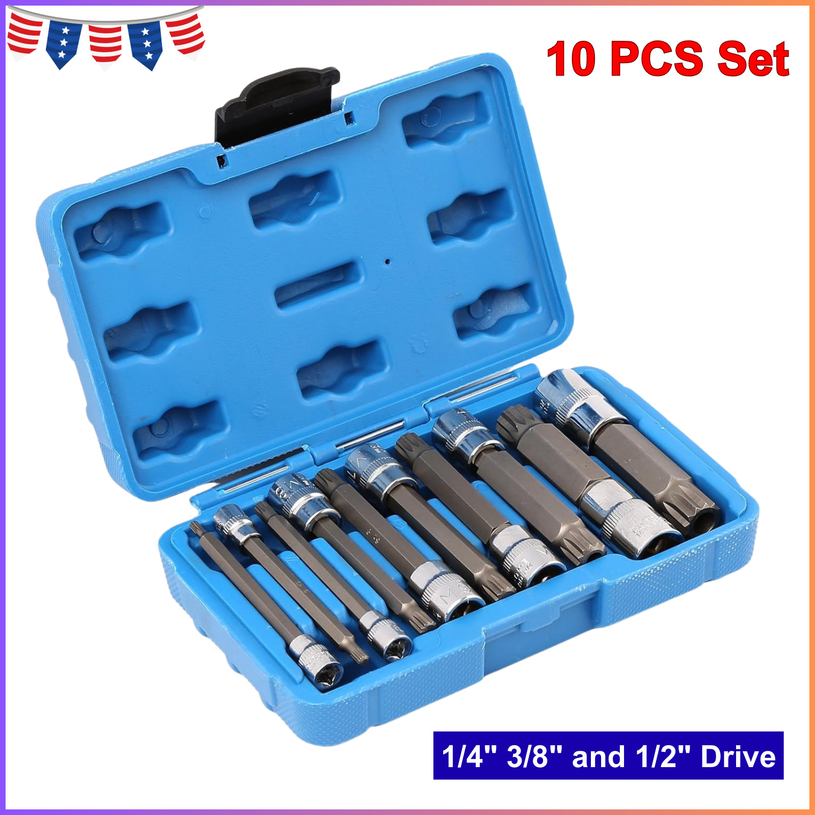 10PCS XZN Triple Square Socket Kit Spline Bit Socket Set Tamper-Proof 4-Inch L