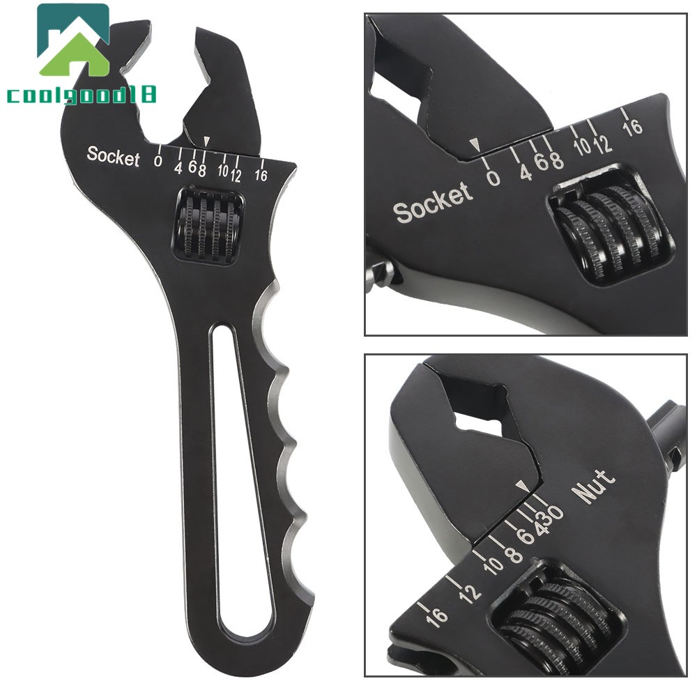 Adjustable Wrench Black Aluminum Tool Spanner for Hose End Fitting 3AN-16AN