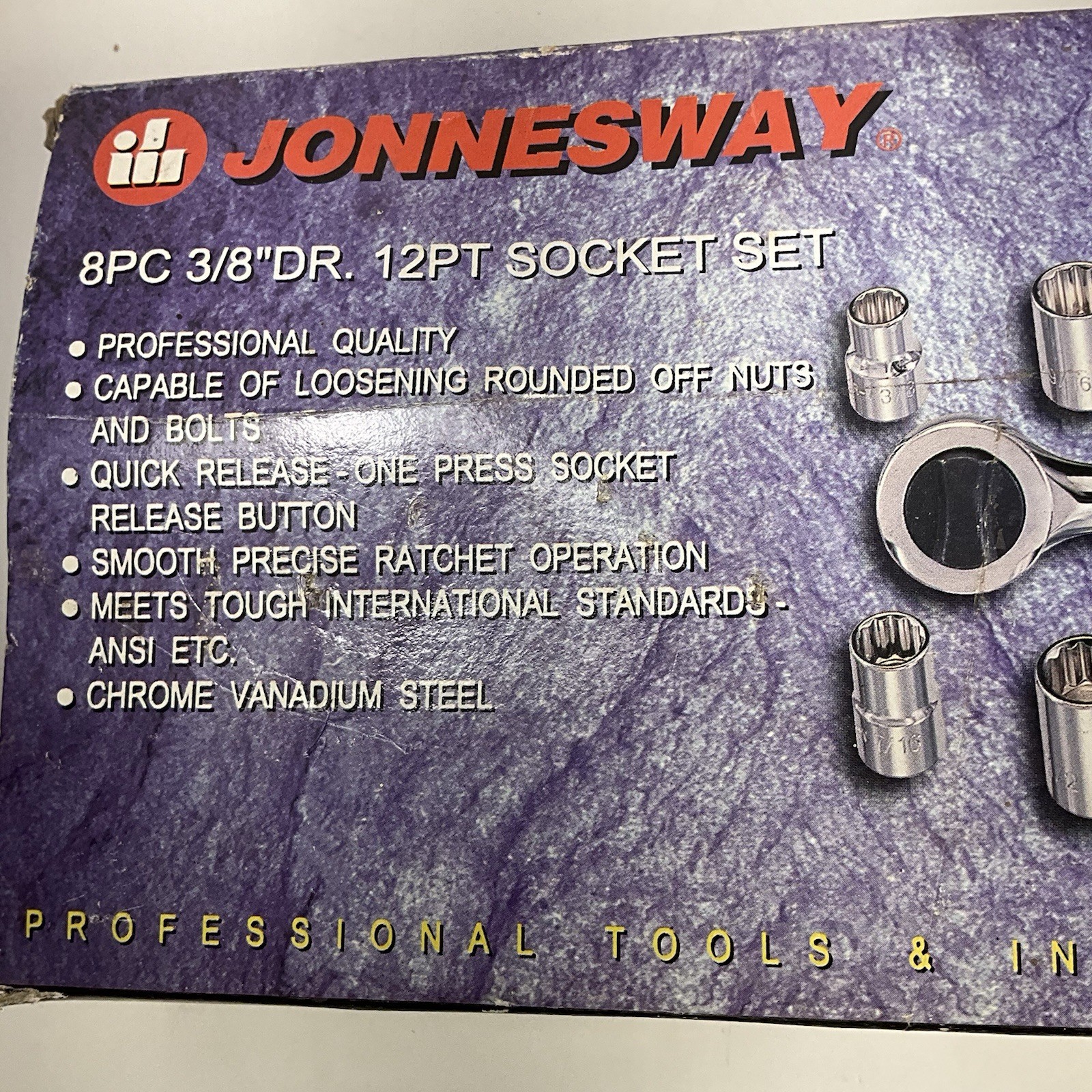Jonnesway S05H3208Sa 8 Pc 12 point Socket Set 3/8″ Drive SAE 3/8 to 3/4