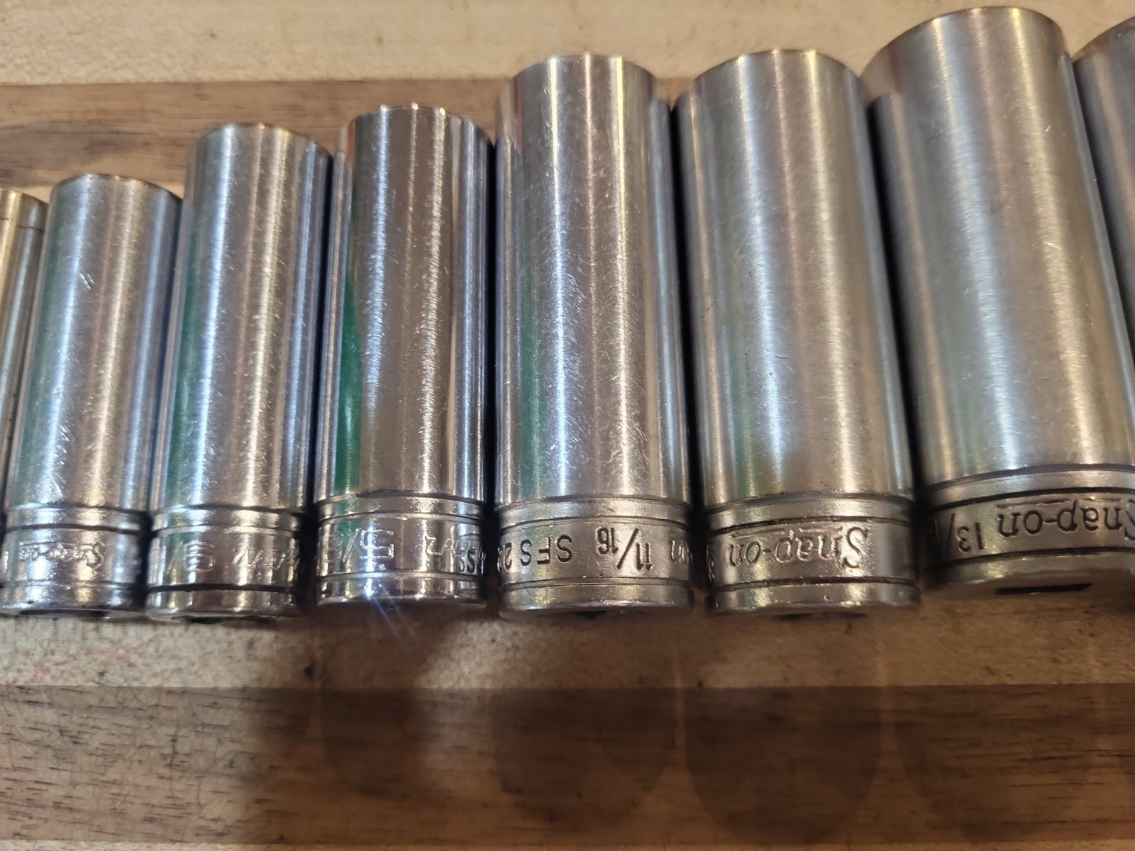 Snap-On 9 Pc. 3/8″ Dr. 6 Pt. SAE Deep Socket Set 209SFS 3/8″-7/8″ GUC 🔥 🇺🇸