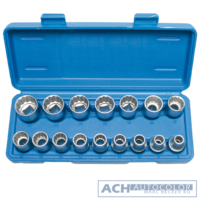 Socket Inserts 12.5 (1/2), 8-24 mm, 12-Point, 16 Pieces – BGS 2226