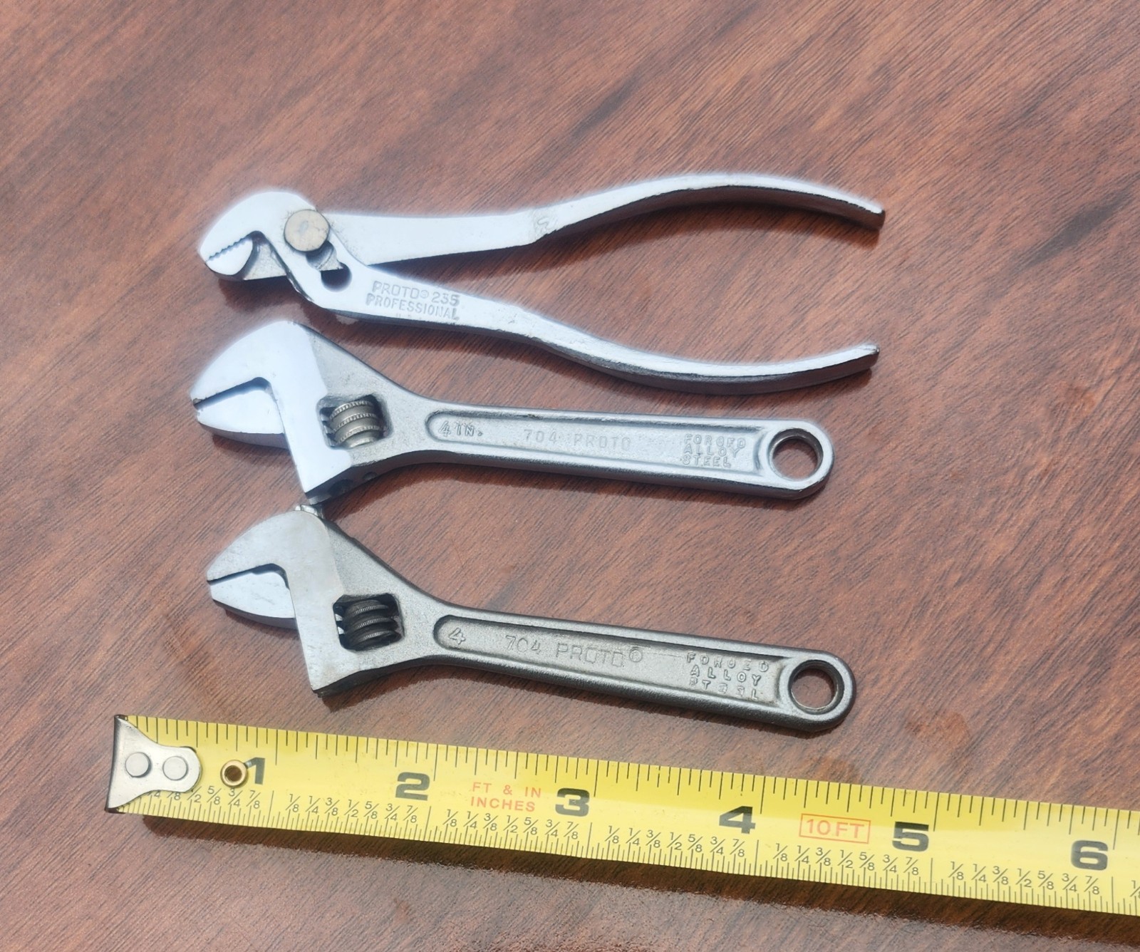 Vintage Proto 4″ Tools. 2- Adjustable Wrenches + 1- Slip-Joint Pliers USA