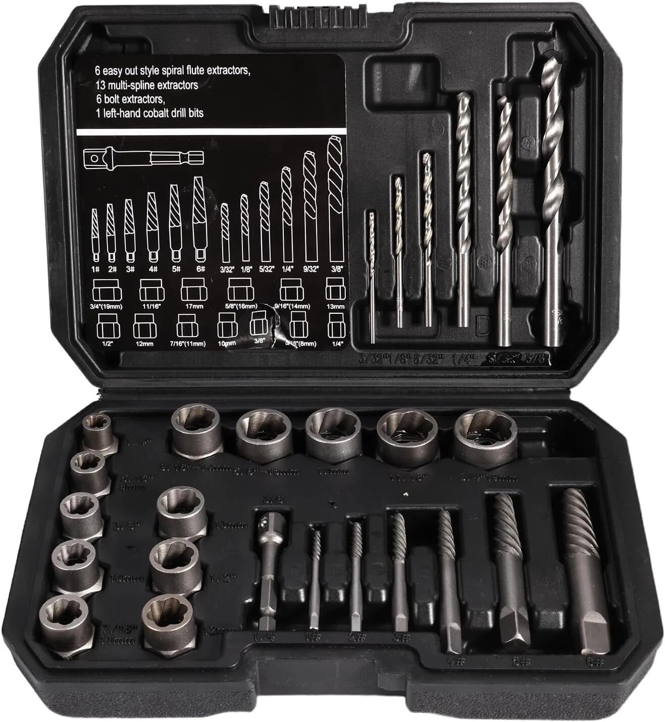26pc Screws Bolt Extractor Set W/Reverse Drill Bit Kit Lug Nut Extraction US