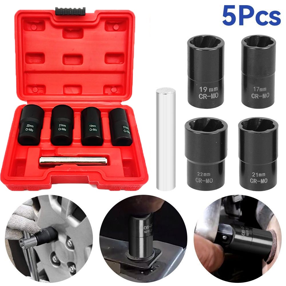5PCS Wheel Lock Removal Kit, Locking Lug Nut Removal Tool – 17MM 19MM 21MM 22MM