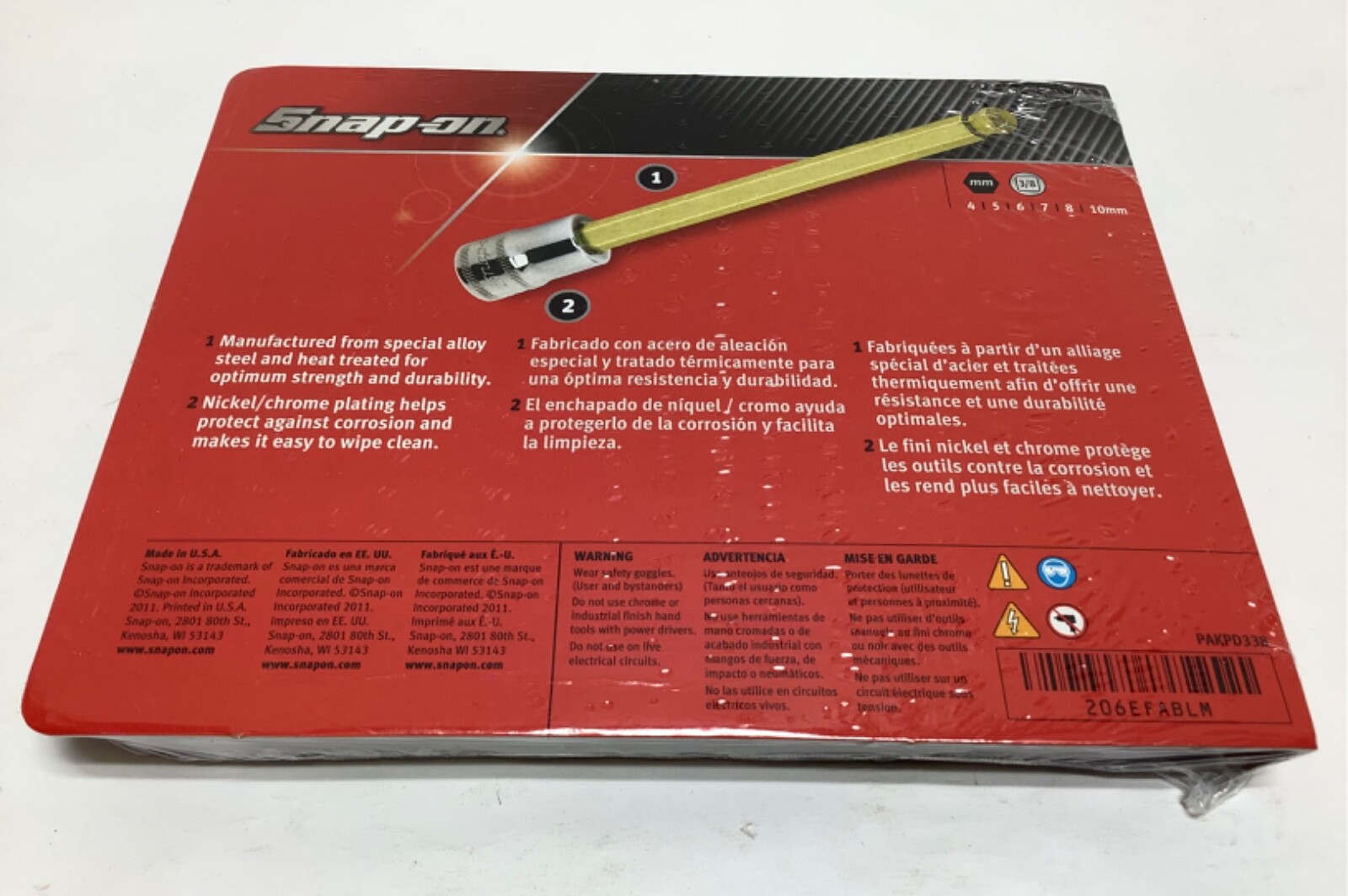 New Snap-on 206EFABLM 3/8″ Drive 4 to 10 mm Metric Long Ball Hex Bit Socket Set
