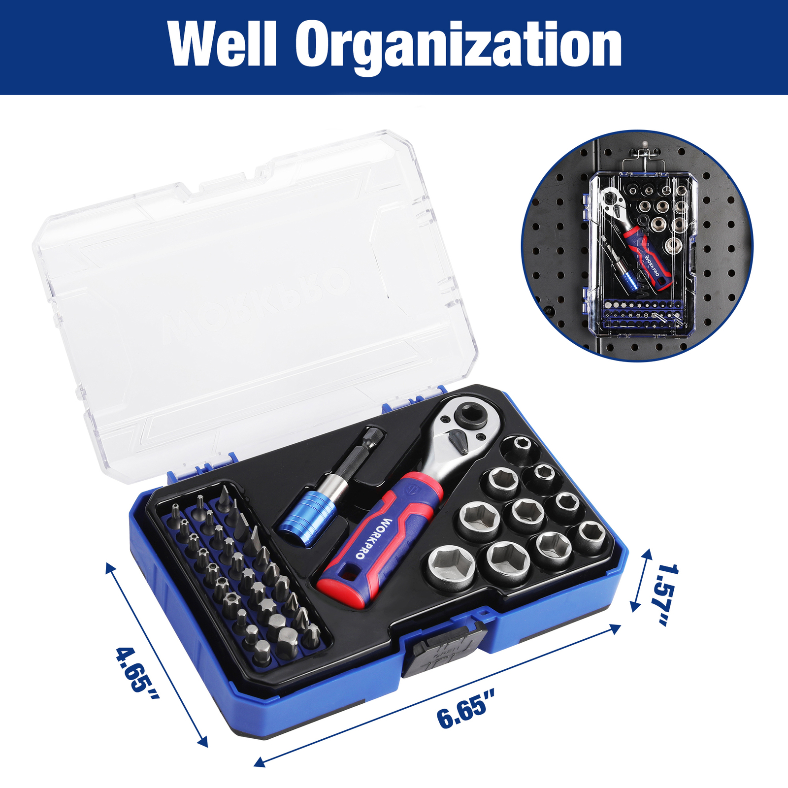 WORKPRO 4PIECES1/4″Dr. Master Socket Set Metric w/ual Head Ratchet Qucik-Release