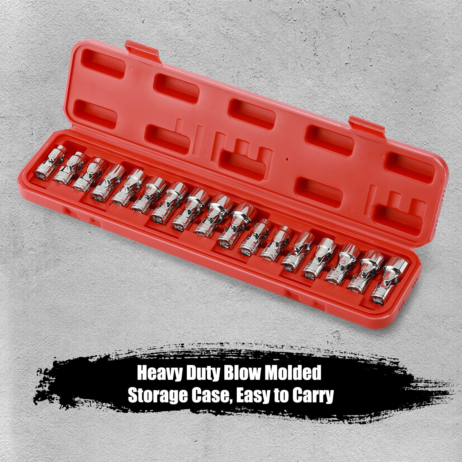 17PCS 3/8″ Drive SAE & Metric 6-Point Universal Flex Socket Set CR-V Swivel Head