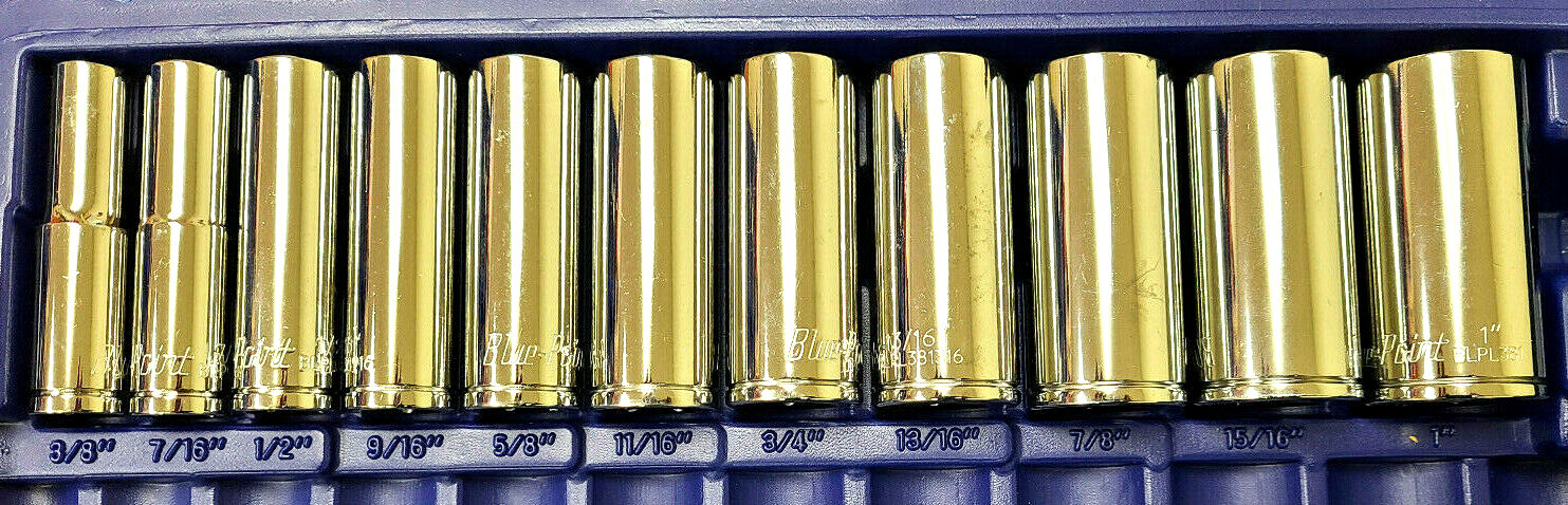 Blue Point Socket Set 3/8 7/16 1/2 9/16 5/8 11/16 3/4 13/16 7/8 15/16 1 DEEP NEW