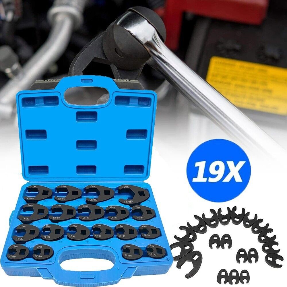 19PCS Crows foot Wrench Set 1/2″ and 3/8” Drive Flare Nut Crowfoot Wrench Set