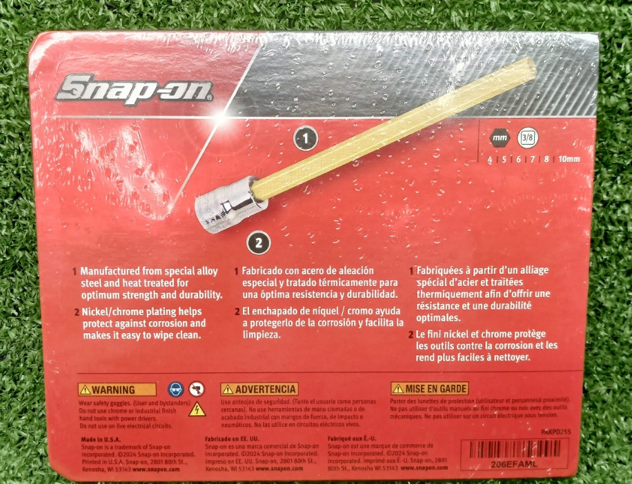 Snap-on 206EFAML 6pc 3/8″ Drive Metric Extra-Long Hex Bit Socket Set Unused