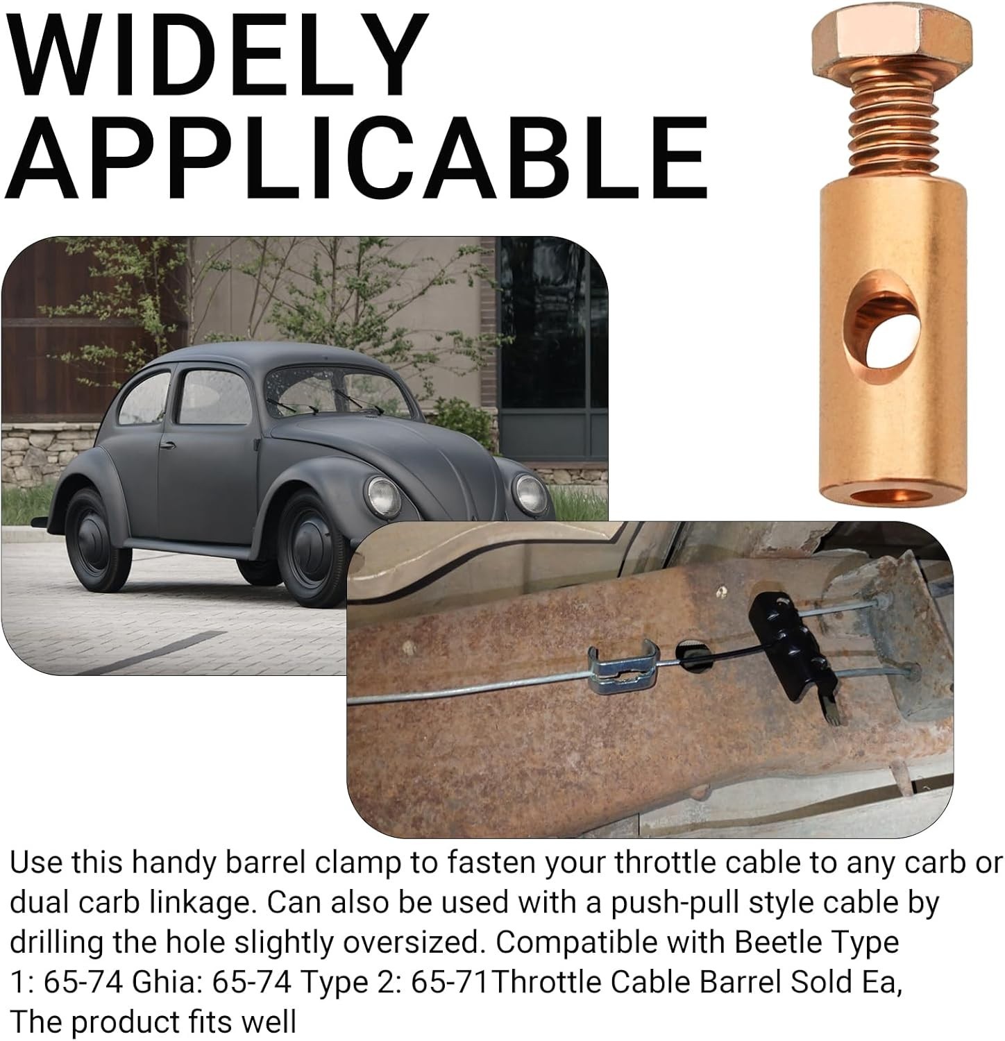 Throttle Cable Barrel Compatible with VW Beetle Type 1 (50-79), Ghia (56-74),