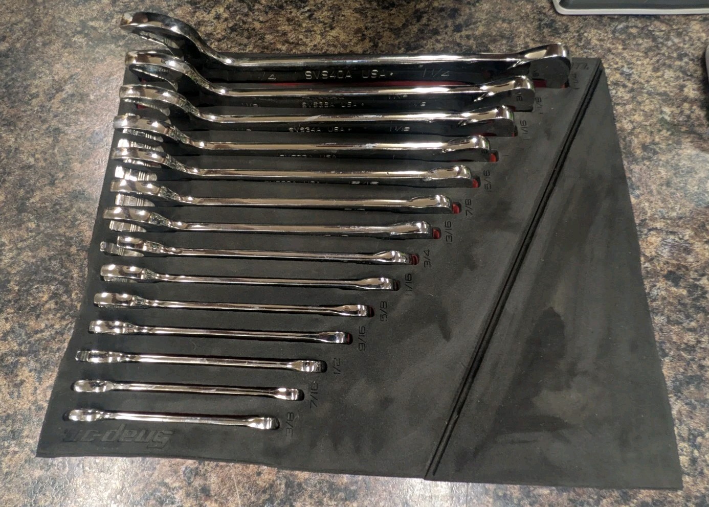 Snap on VS814A 14 Piece SAE Four-Way Angle Head Open-End Wrench Set W/Foam Board