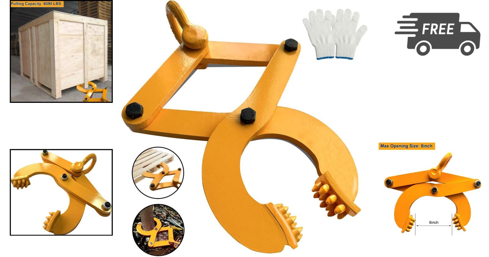 Heavy Duty Steel Pallet Puller Clamp 6090lbs 8 Inch Jaw Opening Industrial