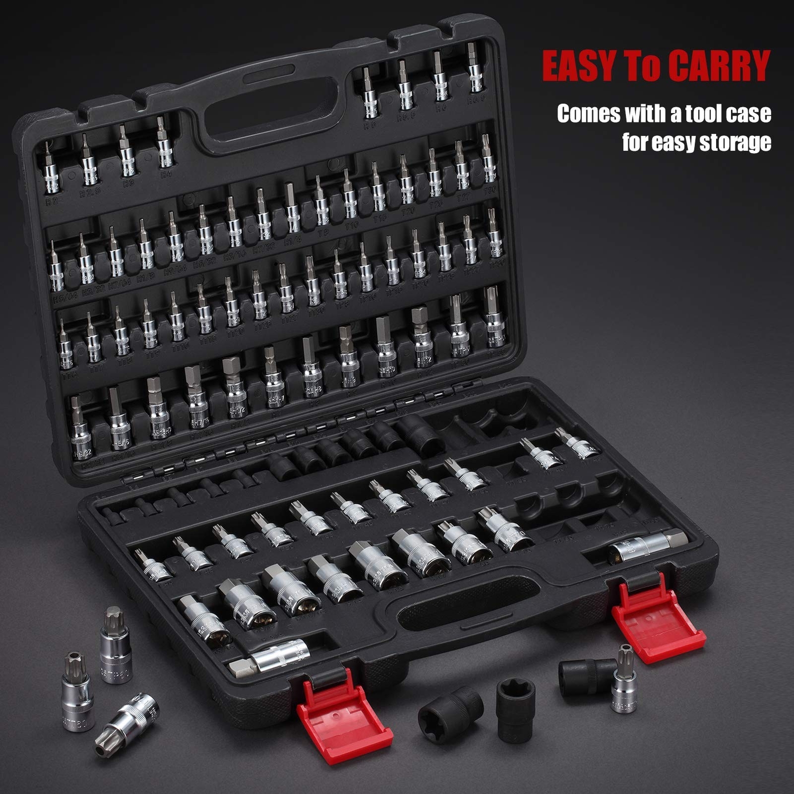 92-Piece Allen and Torx Bit Socket Set, 1/4″ 3/8″ and 1/2″ Drive Torx/Tamper …