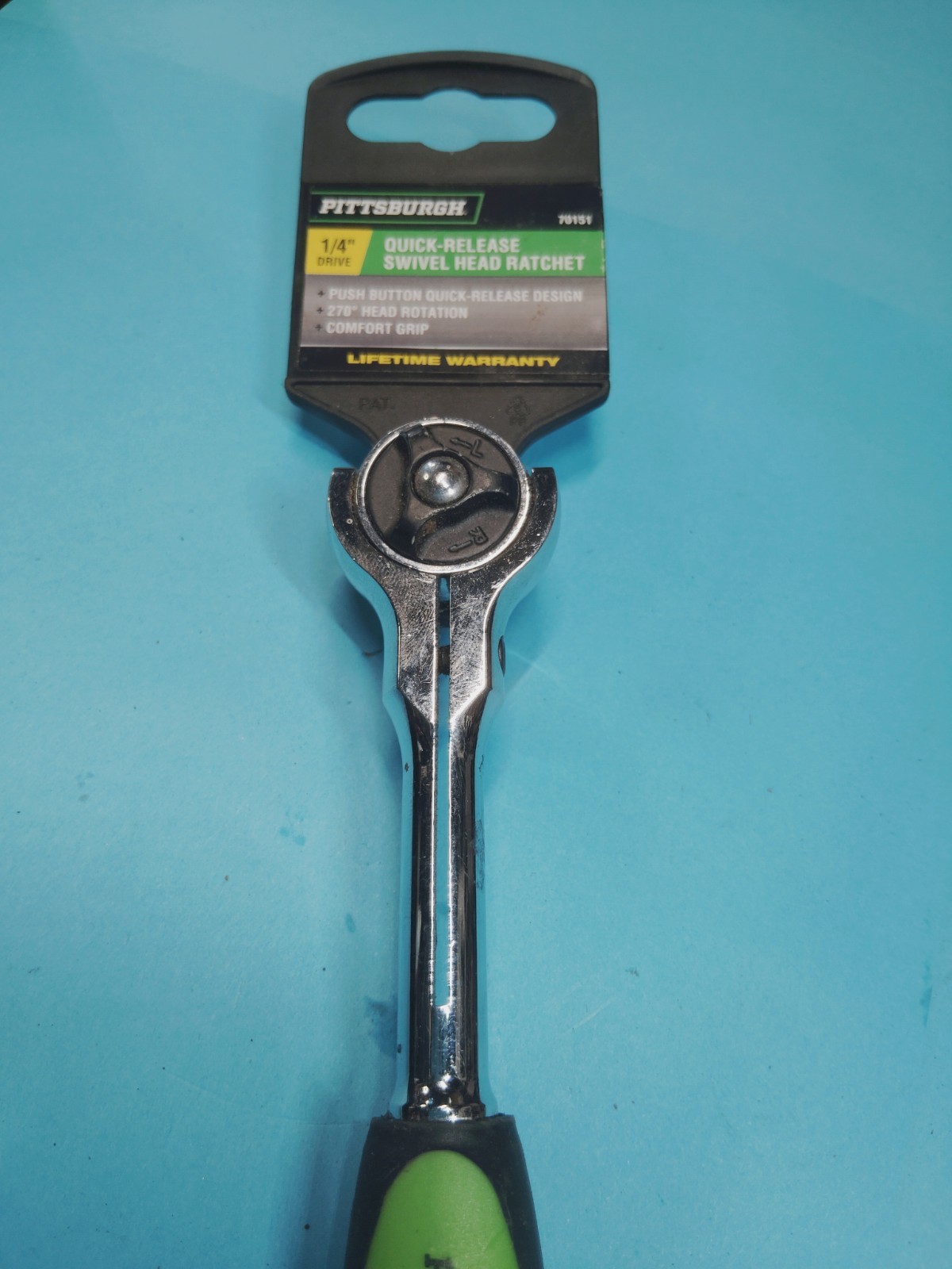 Pittsburgh 1/4″ Drive Flex Head 72 Tooth Green Low Profile Ratchet Comfort Grip