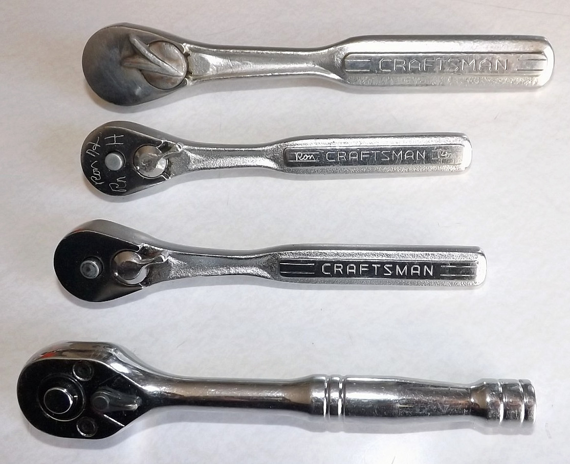 4 LOT- 2 CRAFTSMAN #43185 -V- 1/4″ Dr- 7″ 3/8″ Dr =V= + ONE 5.5 UNMARKED RATCHET