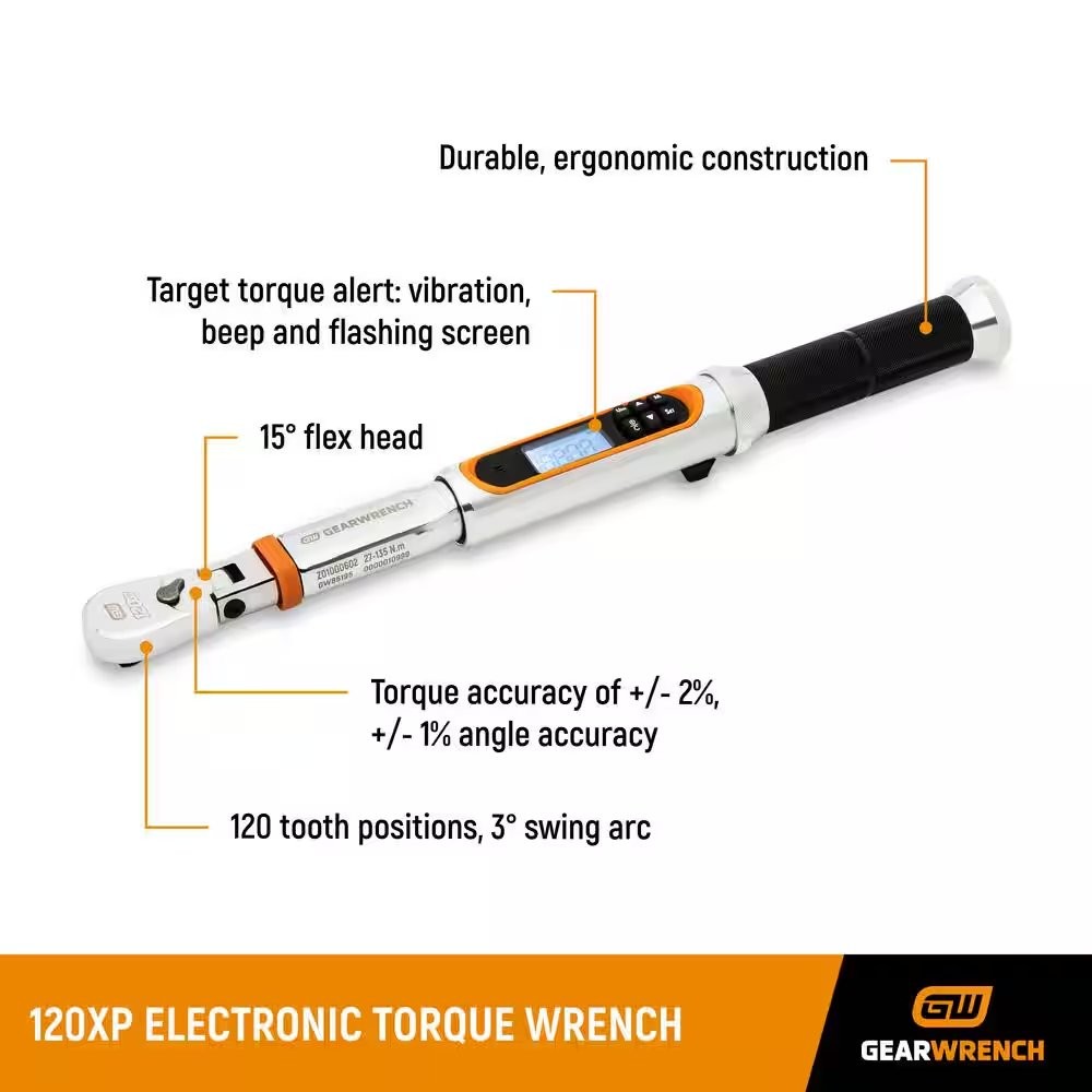 1/2 in. Drive 120XP 50-250 ft./lbs. Flex-Head Electronic Torque Wrench with Angl