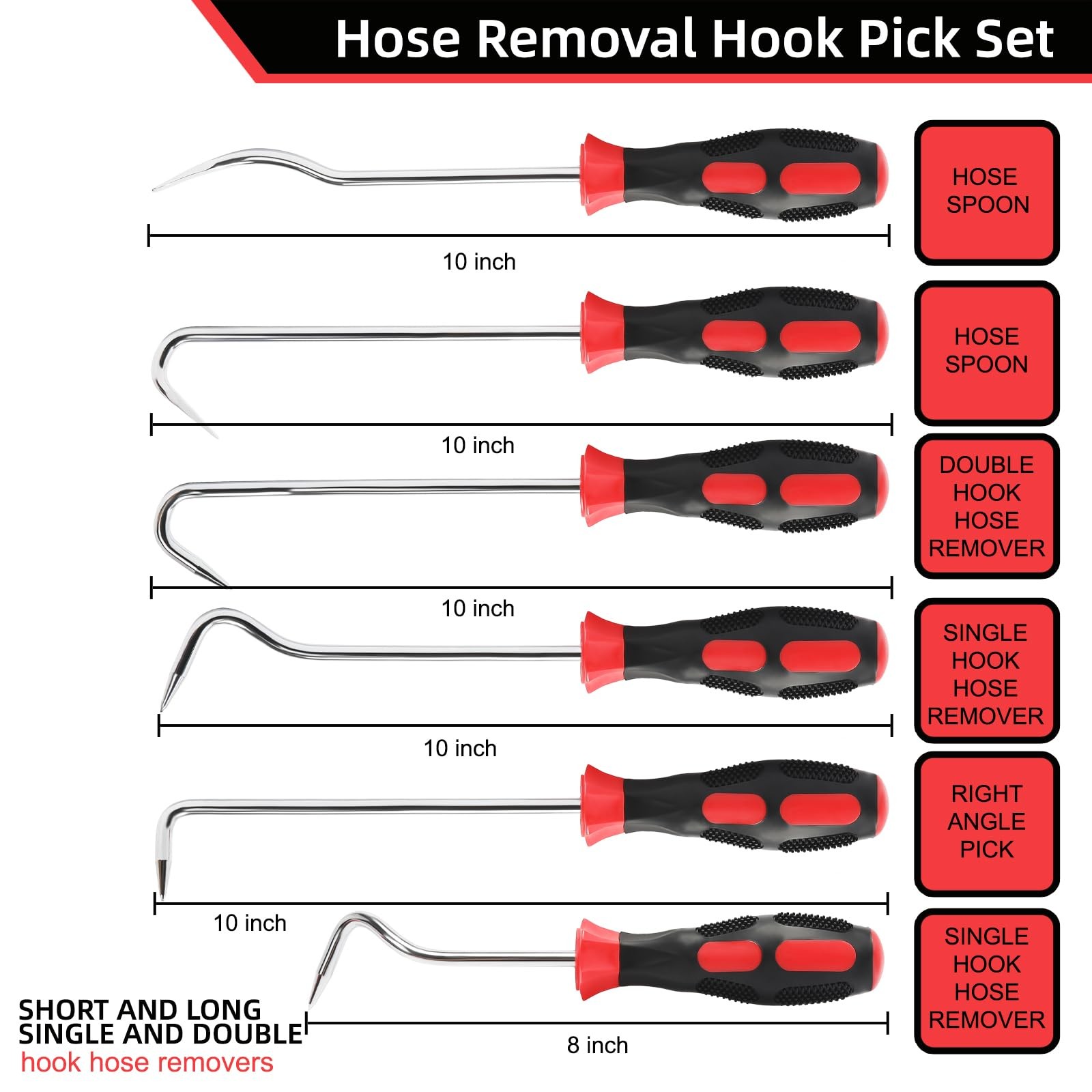 6 PCS Hose Removal Hook Pick Set 10 Inch Spoon 8 Inch Remover Puller Tool