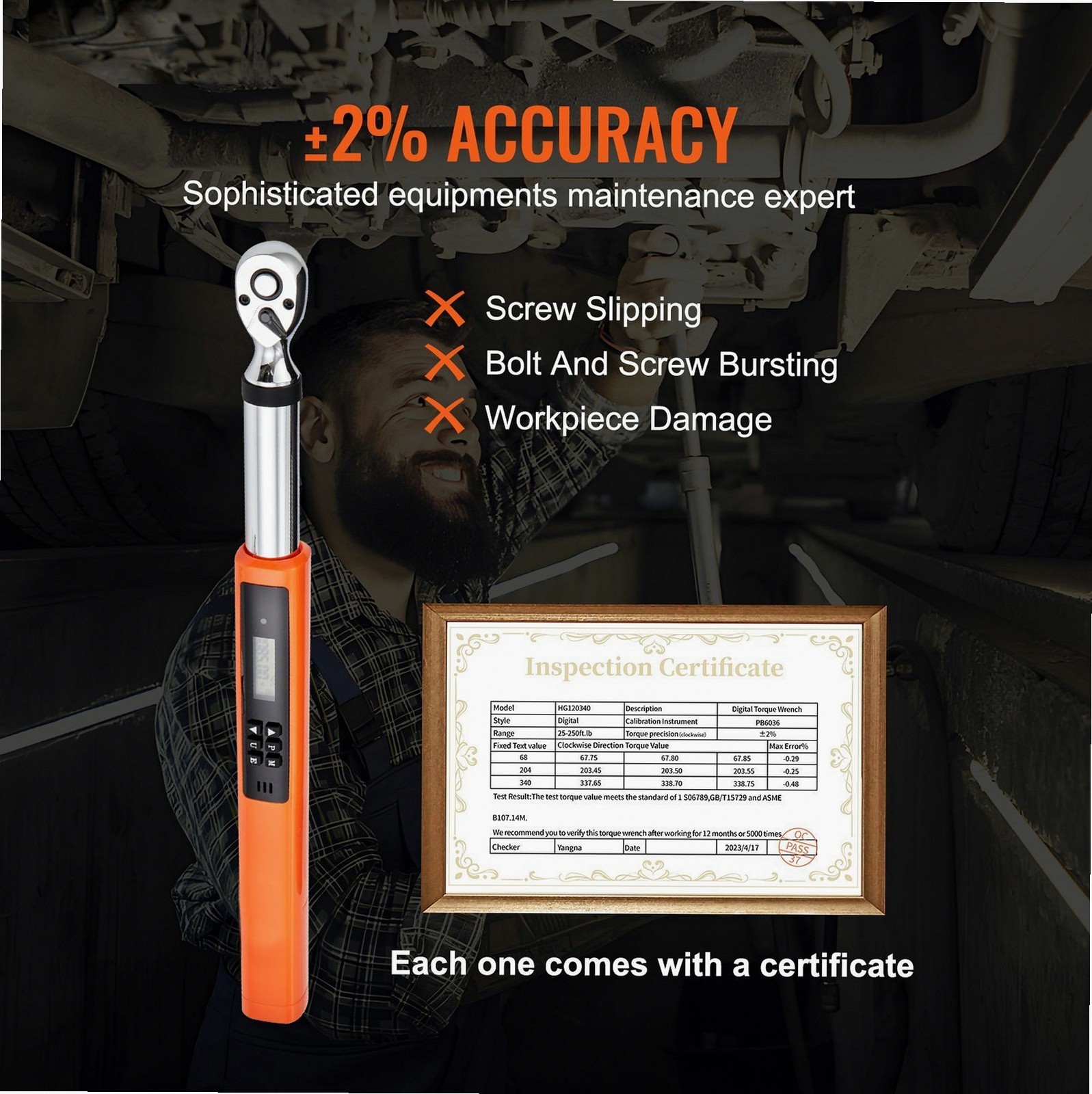 3/8″ Drive Digital Torque Wrench ±2% Accuracy 3 Modes LED Display