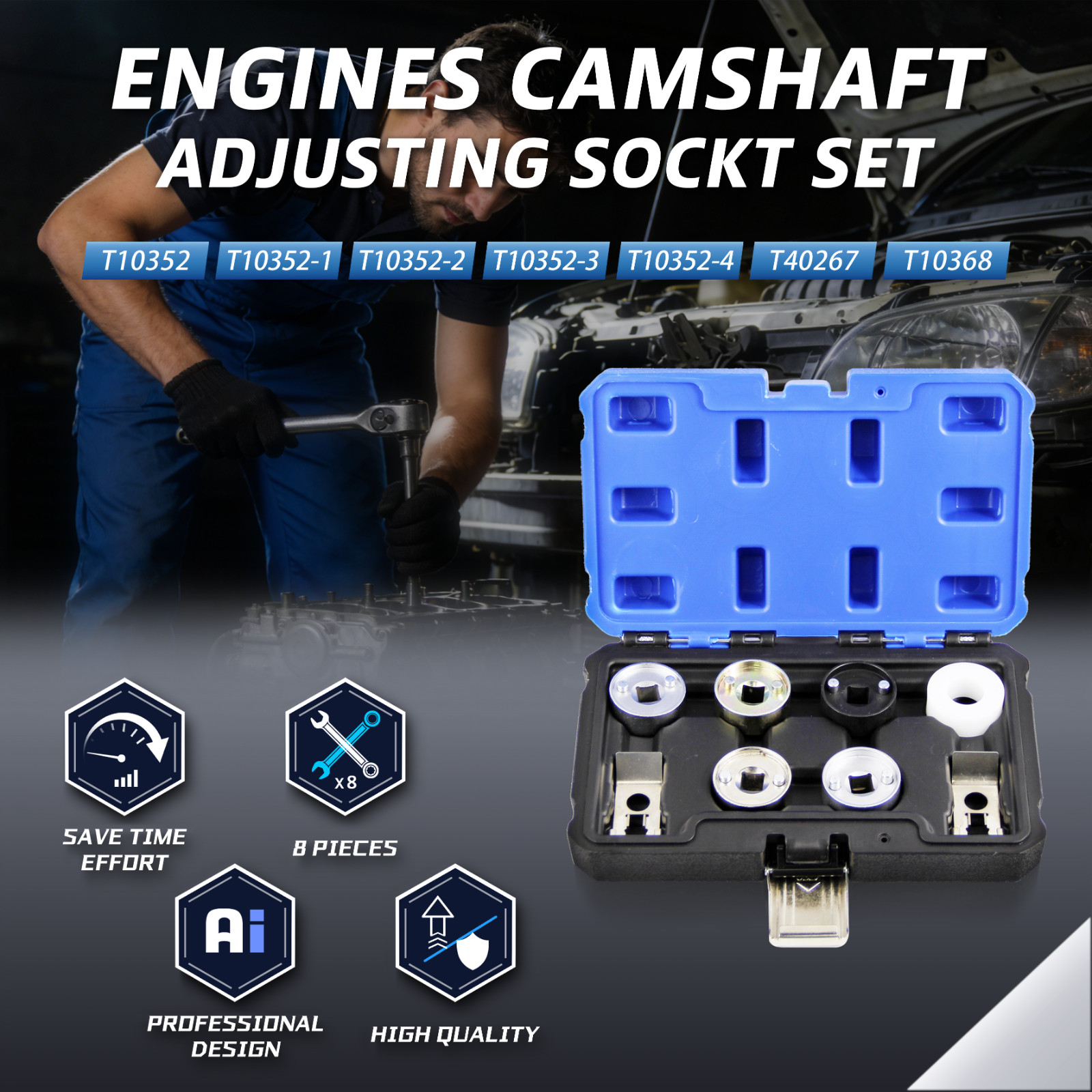 8Pcs Engines Camshaft Adjusting Socket Set for VW Audi EA888 1.8 2.0 TFSi