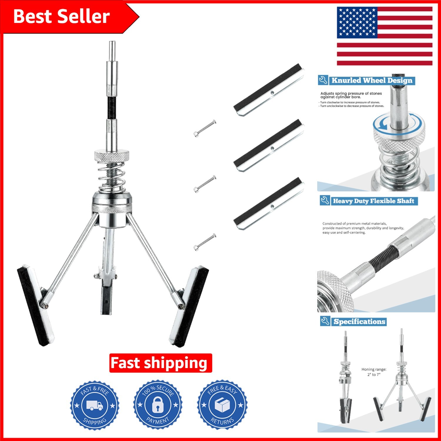 Adjustable 2″-7″ Cylinder Hone Tool Kit with 3-Piece Stones for Engine Care