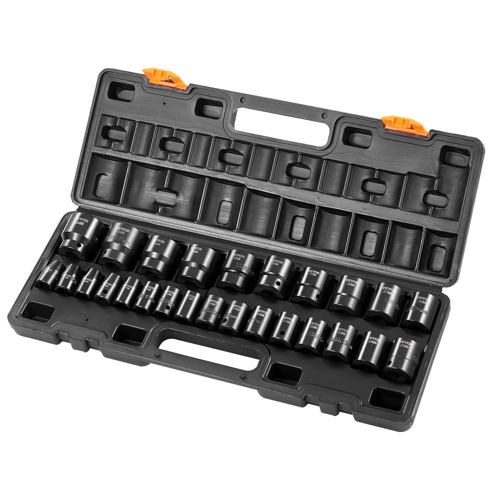26-Piece 1/2″ Drive Impact Socket Set, Metric (10-36mm), CR-V Durable Tool Kit