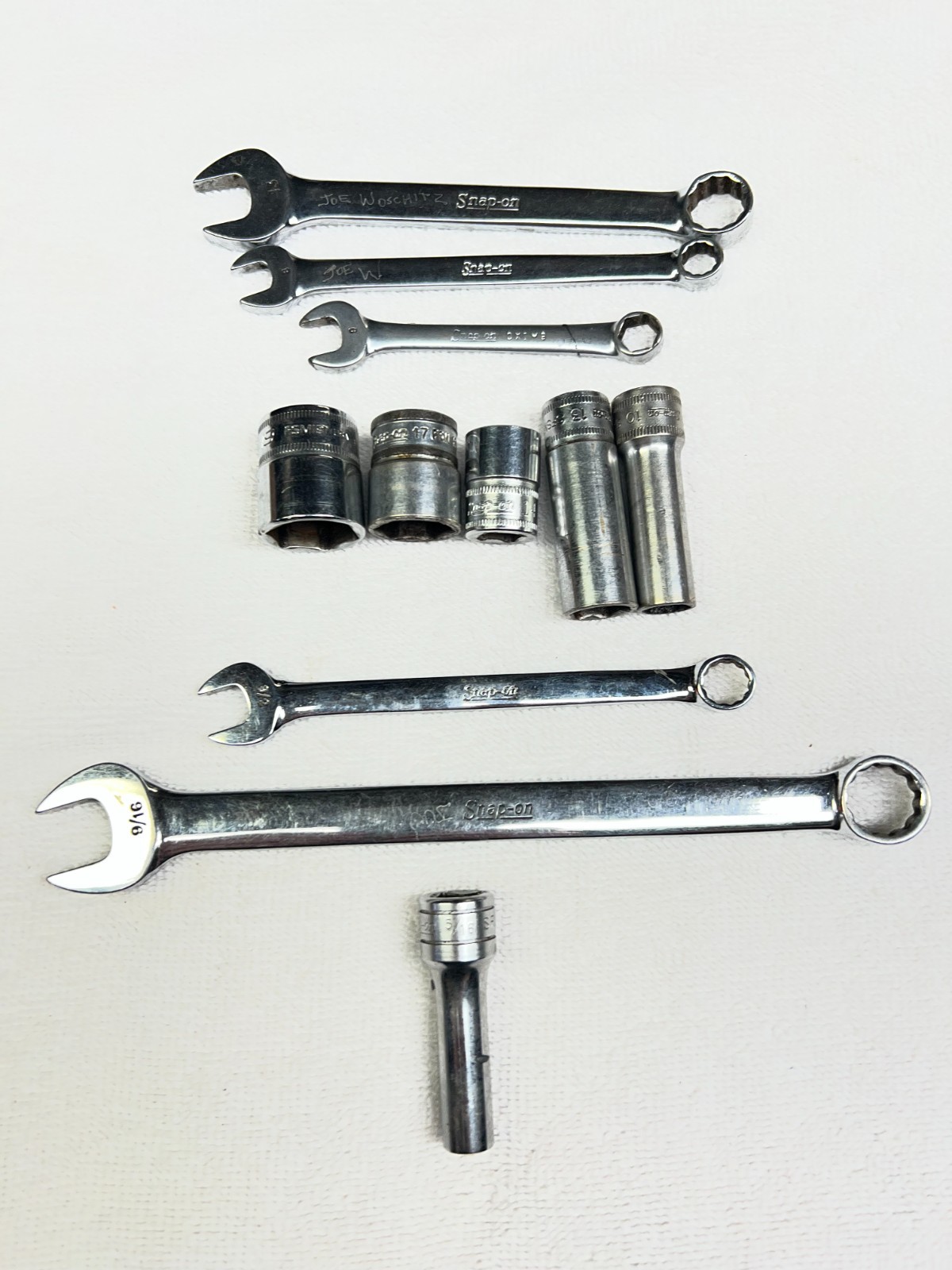 Snap on Combo Wrenches and 3/8 sockets Deep/standard SAE/Metric Lot of 10