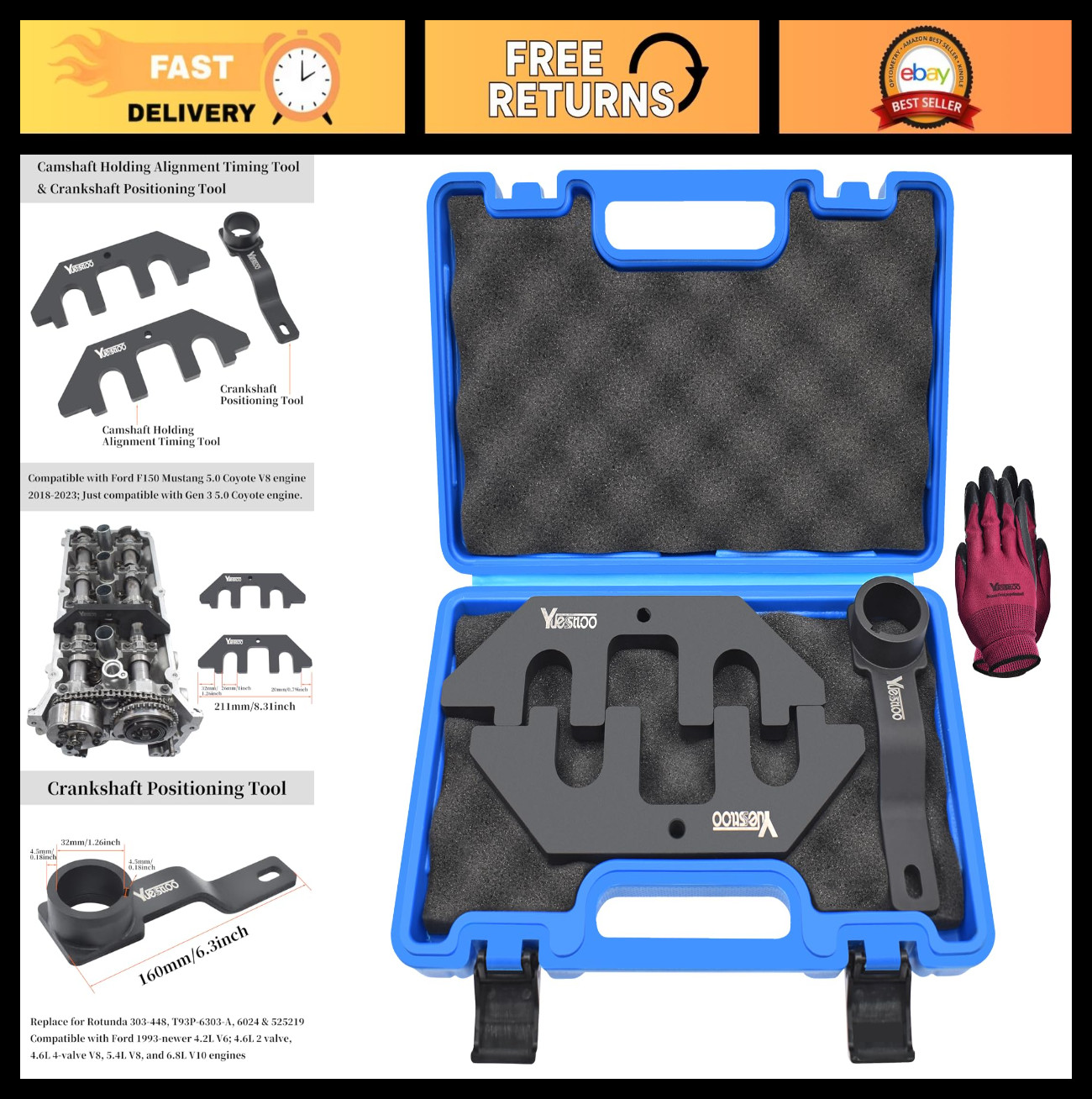 3Pcs Camshaft Timing Tool & Crankshaft Positioning Set for Ford 5.0 Coyote V8 20