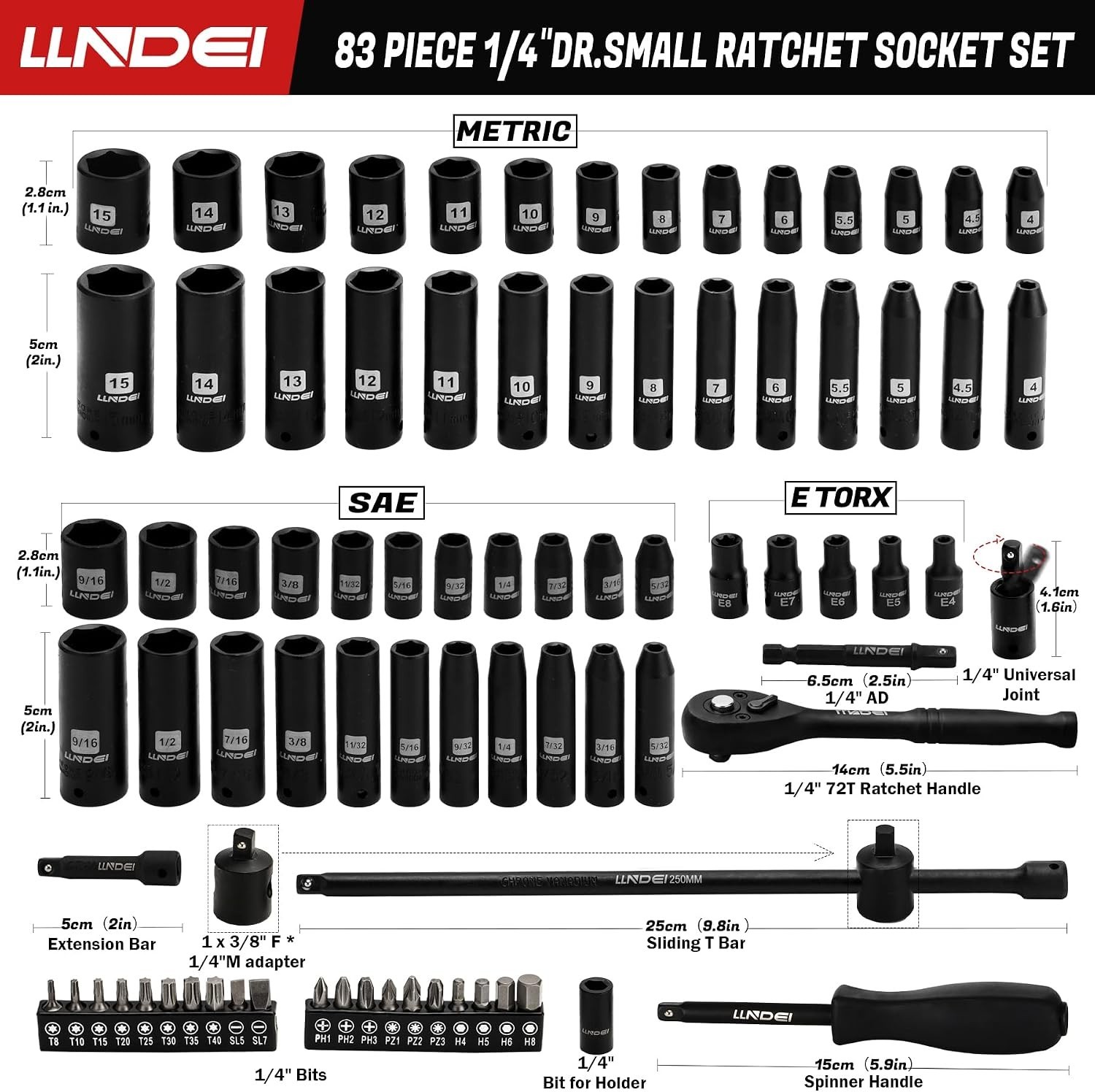 Automotive Repair Tool Set, 1/4 Inch Drive Impact Socket Set