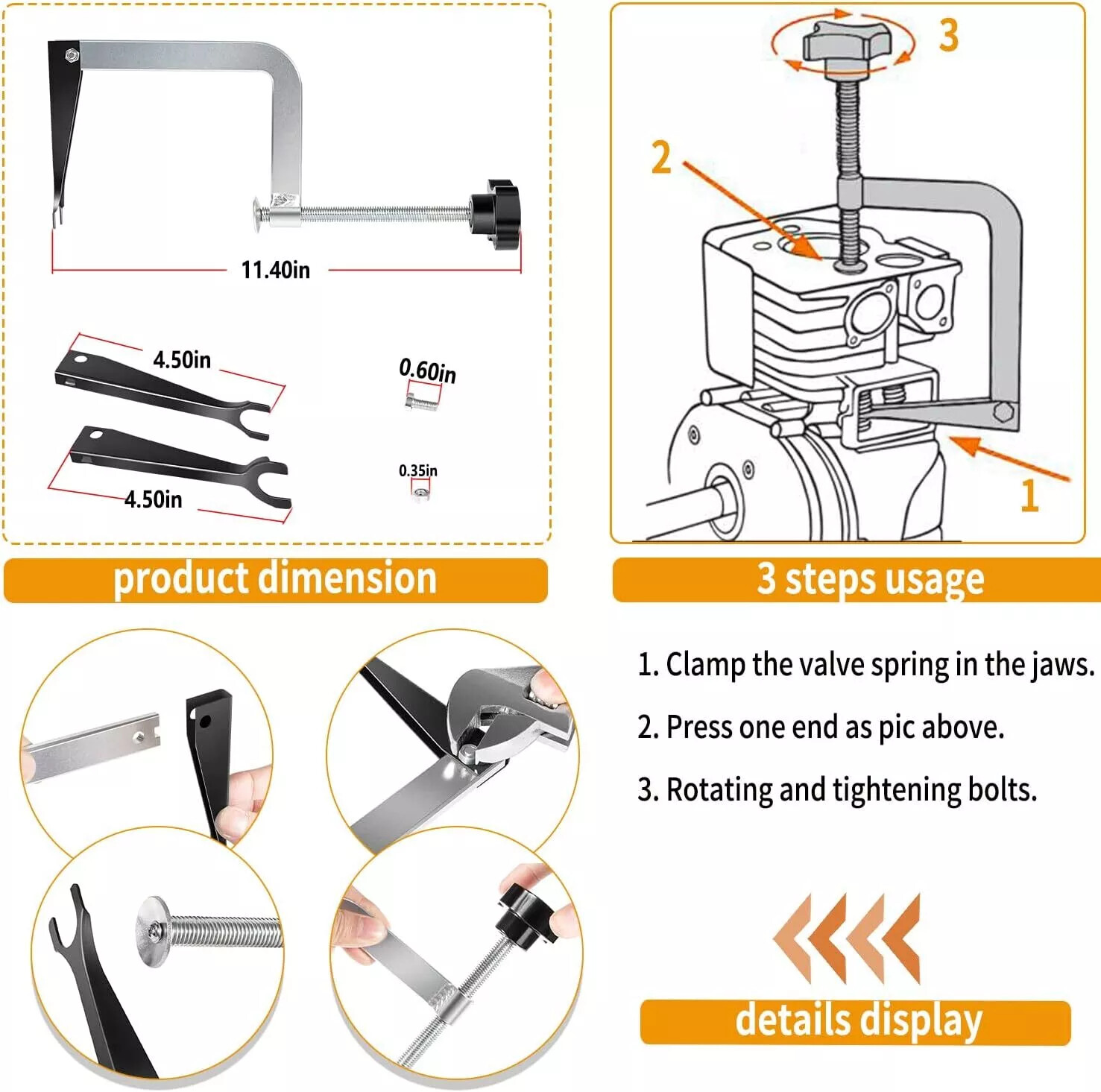 23300 Small Engine Valve Spring Compressor Tool for Springs 3/4» to 1-1/16»