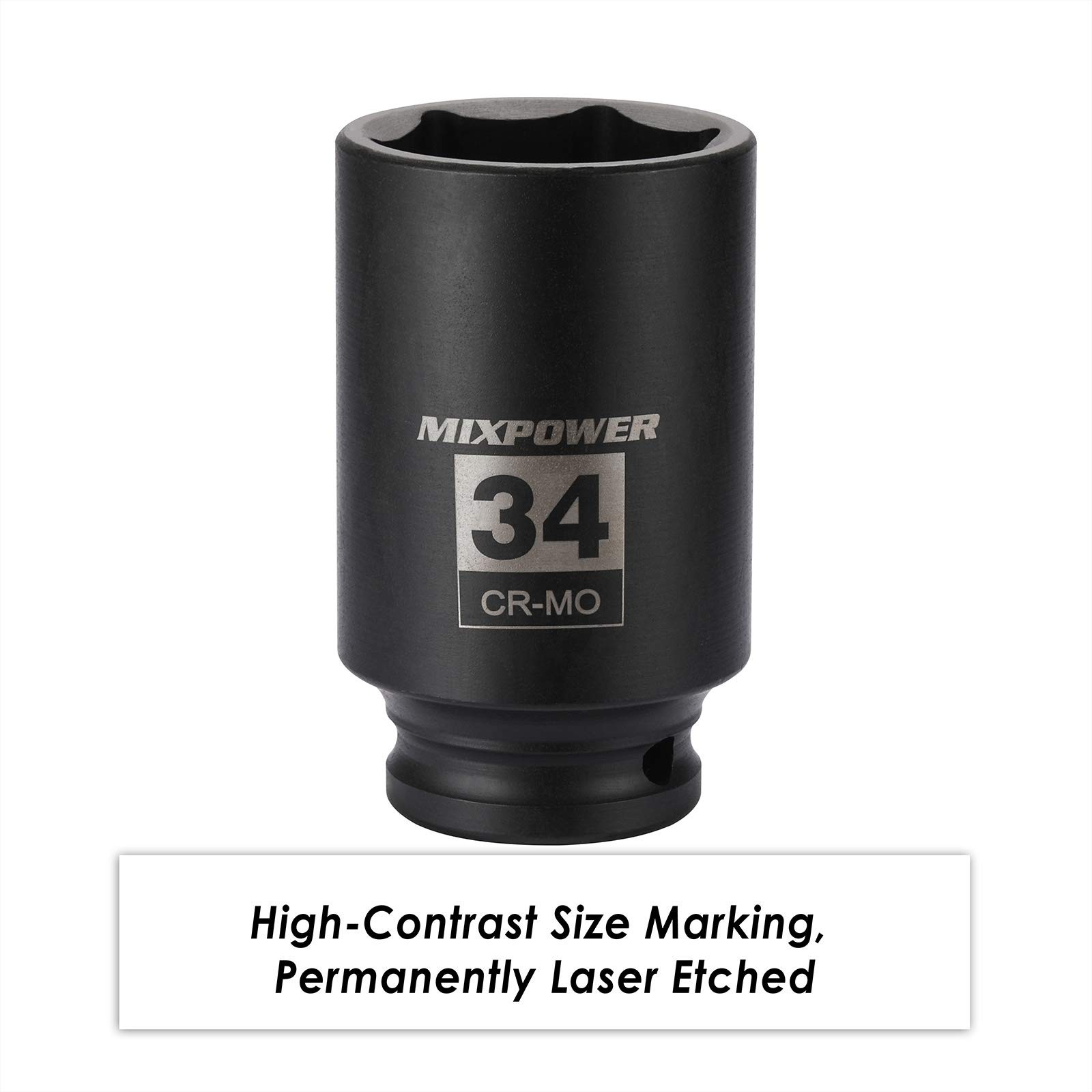 1/2″ Drive Deep Impact Socket, CR-MO, 34 mm, METRIC, 6 Point, 34mm