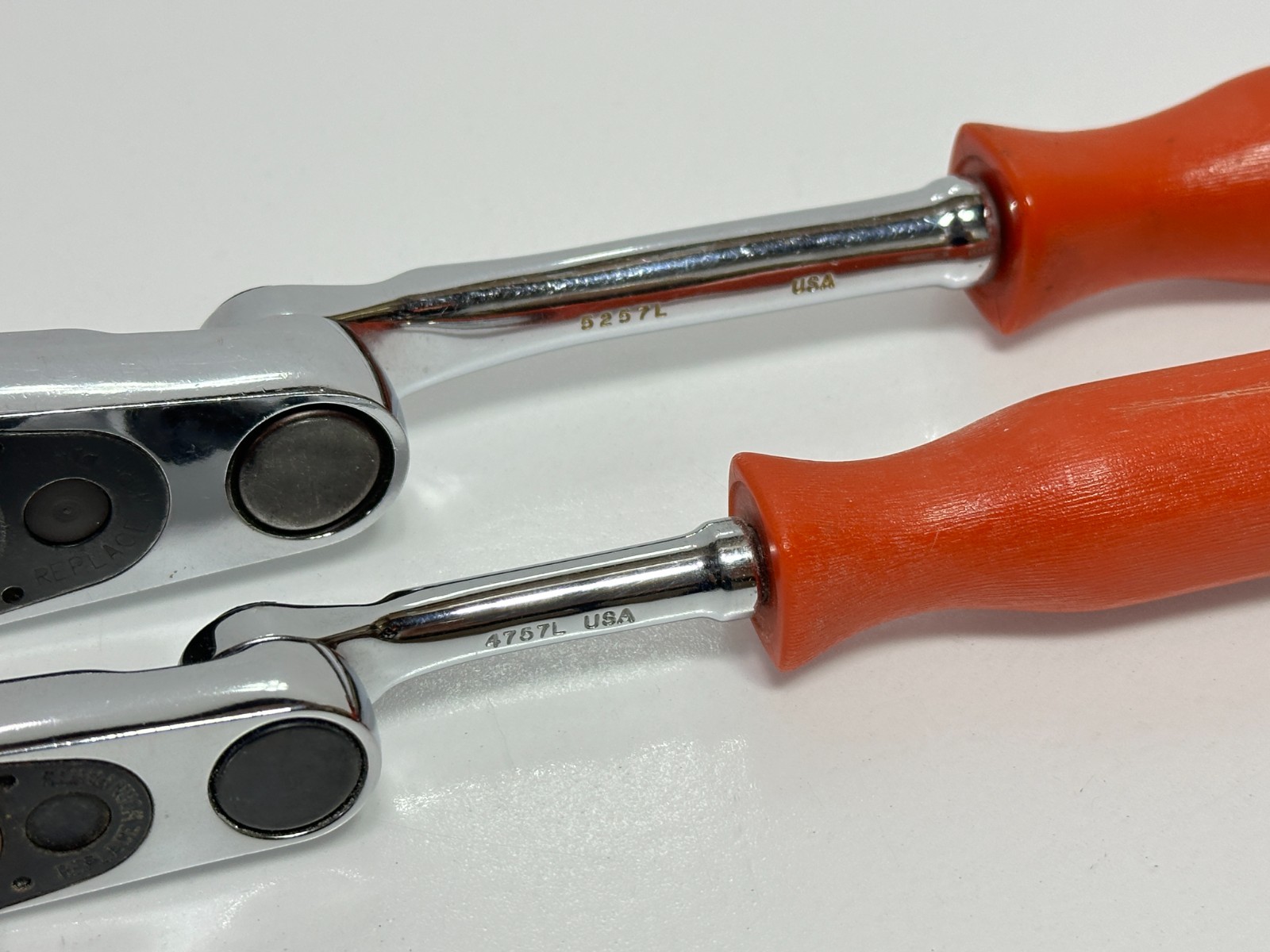 Proto USA Rare 2pc 5257L 3/8 Drive, 4757L 1/4 Drive Indexable Ratchet Red Handle