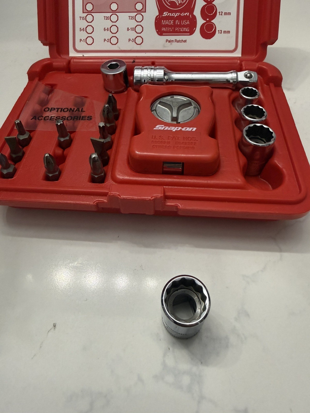 Snap-on Palm Ratchet Wrench Kit 117PALMSTR Extension bit Set Metric 8 10 12 13mm
