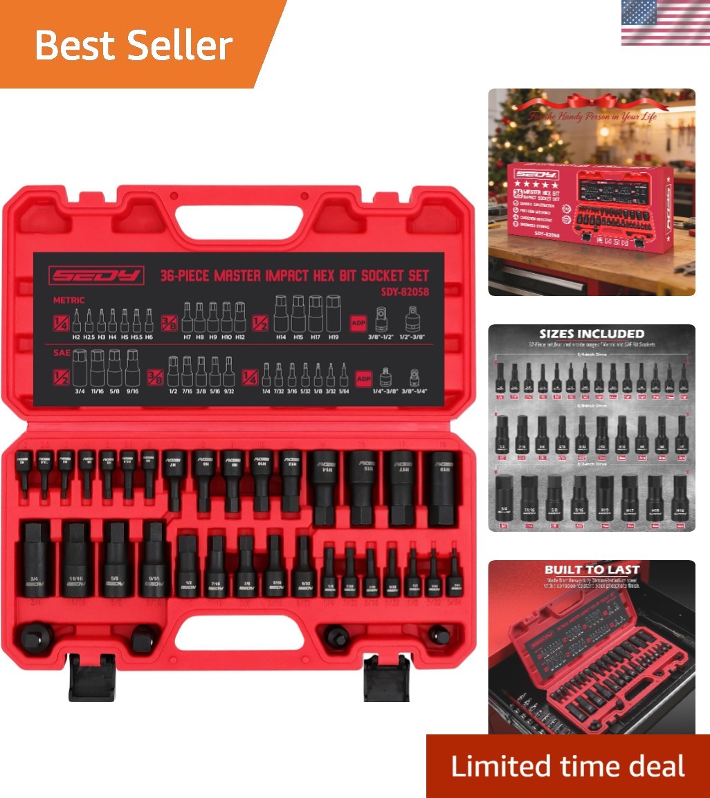 High-Torque 36-Piece Hex Bit Socket Set – SAE & Metric, Corrosion Resistant