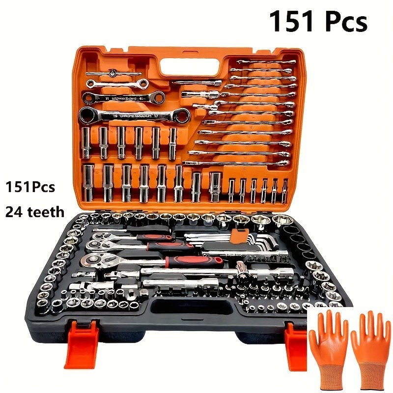 53/82/121/151PCS Heavy-duty Stainless Steel Socket Wrench Set