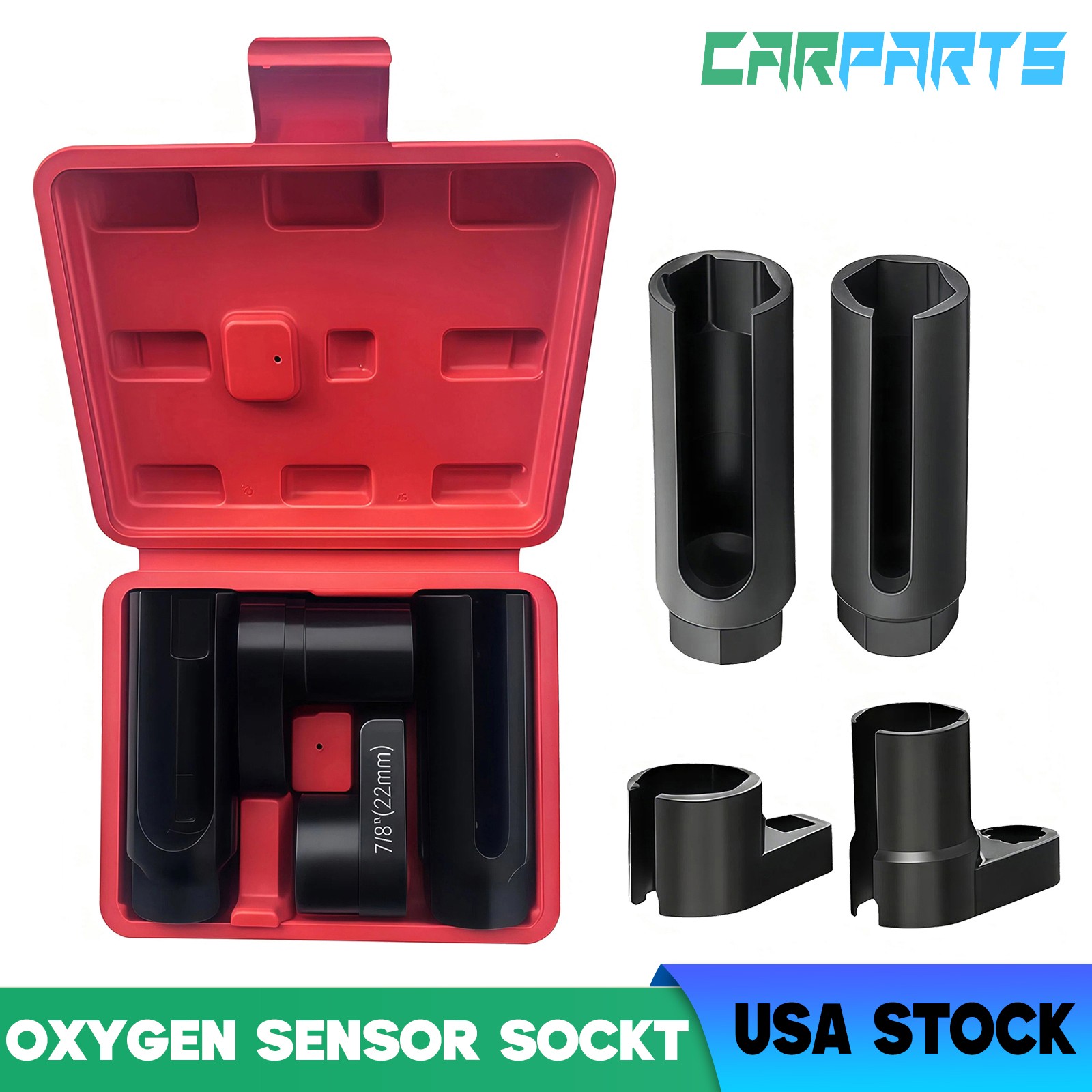 4pcs O2 Oxygen Sensor Socket Wrench Removal Tool 3/8″ 1/2″ Drive x 7/8″ 22mm Set